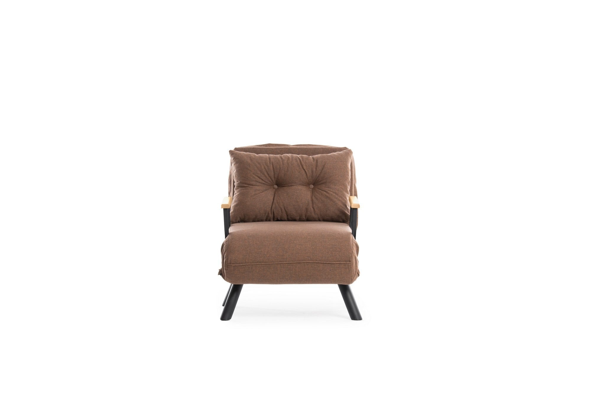 Sofá-cama versátil de 1 lugar, marrom claro, estrutura 100% metálica | Tecido de linho, encosto ajustável em 14 níveis, fácil conversão, peso máximo de 100 kg | Perfeito para espaços pequenos