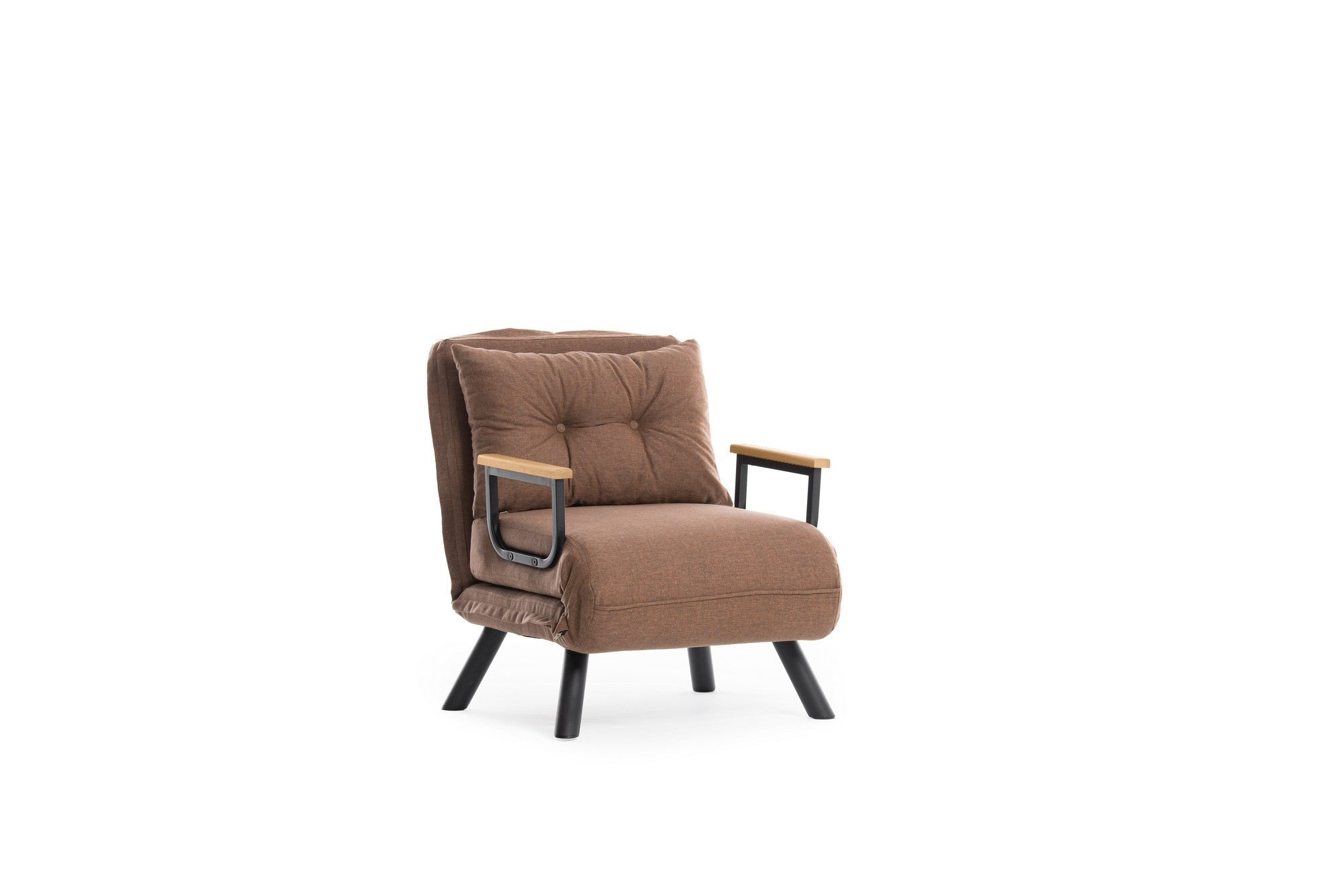 Sofá-cama versátil de 1 lugar, marrom claro, estrutura 100% metálica | Tecido de linho, encosto ajustável em 14 níveis, fácil conversão, peso máximo de 100 kg | Perfeito para espaços pequenos