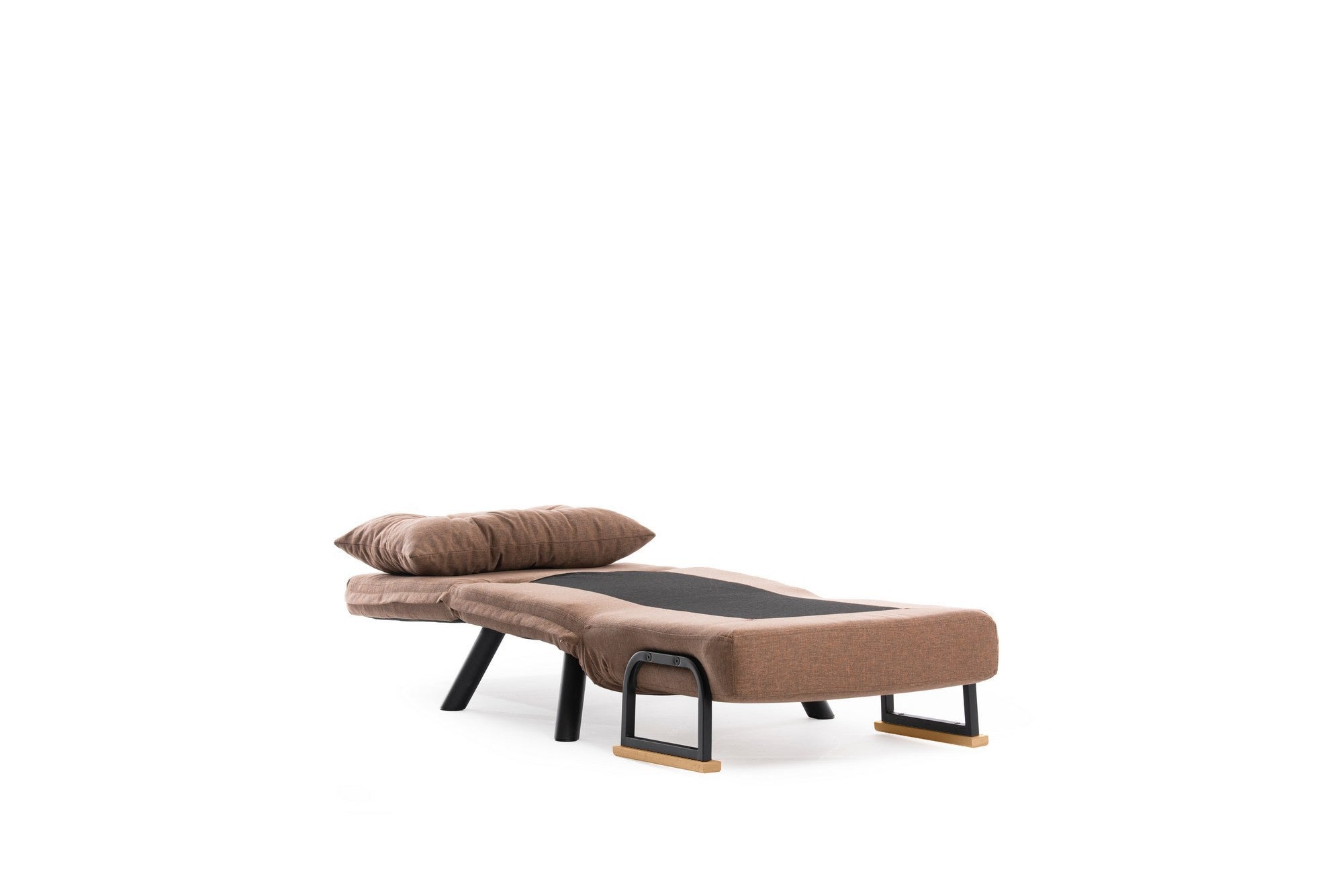 Sofá-cama versátil de 1 lugar, marrom claro, estrutura 100% metálica | Tecido de linho, encosto ajustável em 14 níveis, fácil conversão, peso máximo de 100 kg | Perfeito para espaços pequenos