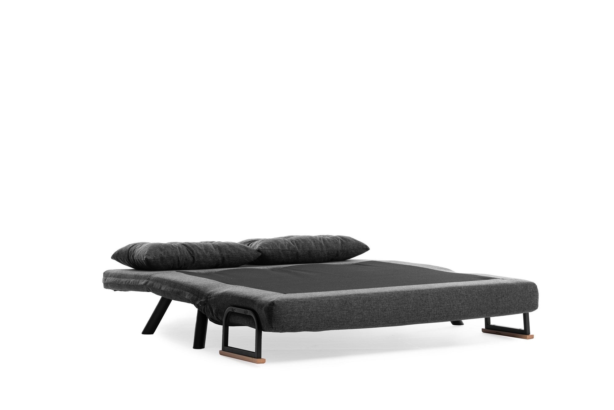 Sofá-cama elegante de 2 lugares, tecido de linho cinza escuro, estrutura 100% metálica | Encosto ajustável em 14 níveis, transforma-se em cama, peso máximo de 200 kg | Perfeito para espaços de convivência modernos