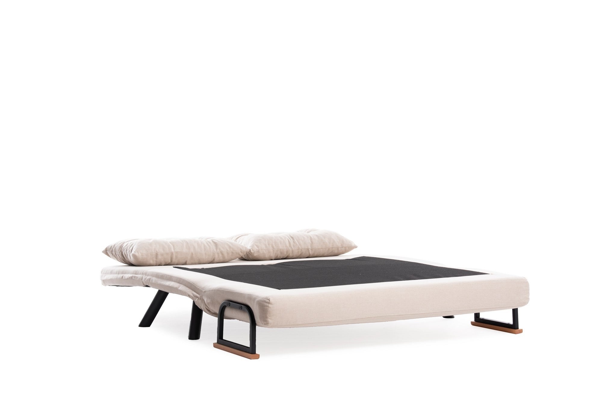Sofá-cama elegante de 2 lugares, tecido de linho creme, estrutura 100% metálica | Encosto ajustável em 14 níveis, fácil conversão, peso máximo de 200 kg | Perfeito para espaços modernos