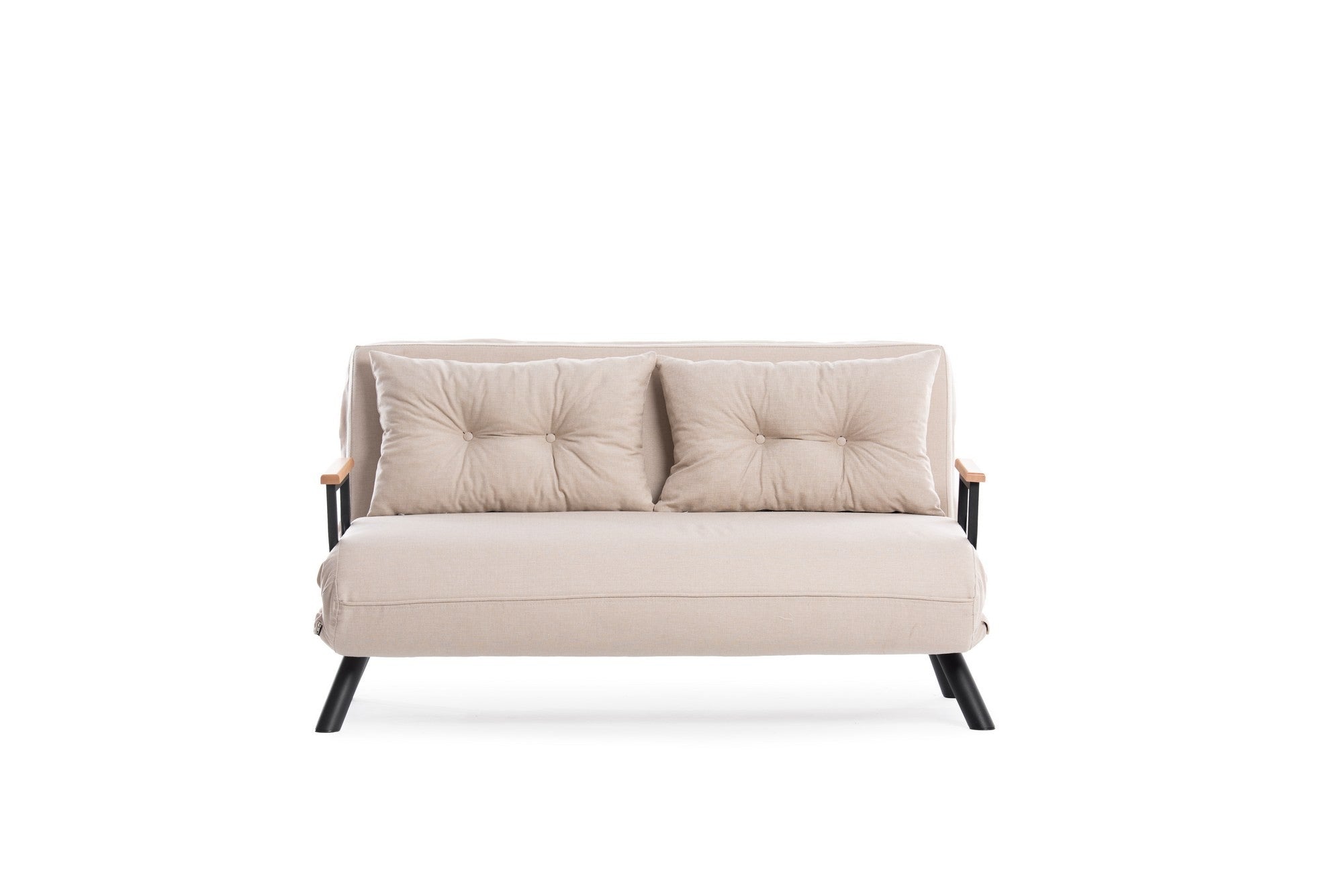 Sofá-cama elegante de 2 lugares, tecido de linho creme, estrutura 100% metálica | Encosto ajustável em 14 níveis, fácil conversão, peso máximo de 200 kg | Perfeito para espaços modernos