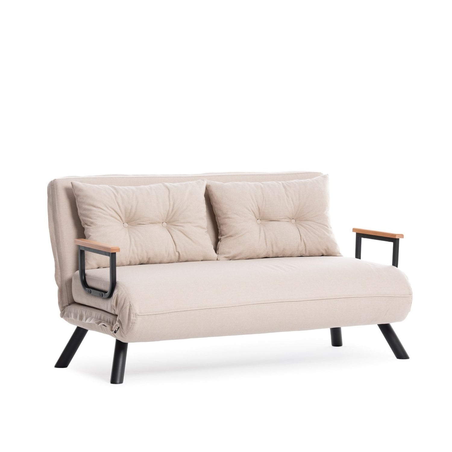 Sofá-cama elegante de 2 lugares, tecido de linho creme, estrutura 100% metálica | Encosto ajustável em 14 níveis, fácil conversão, peso máximo de 200 kg | Perfeito para espaços modernos