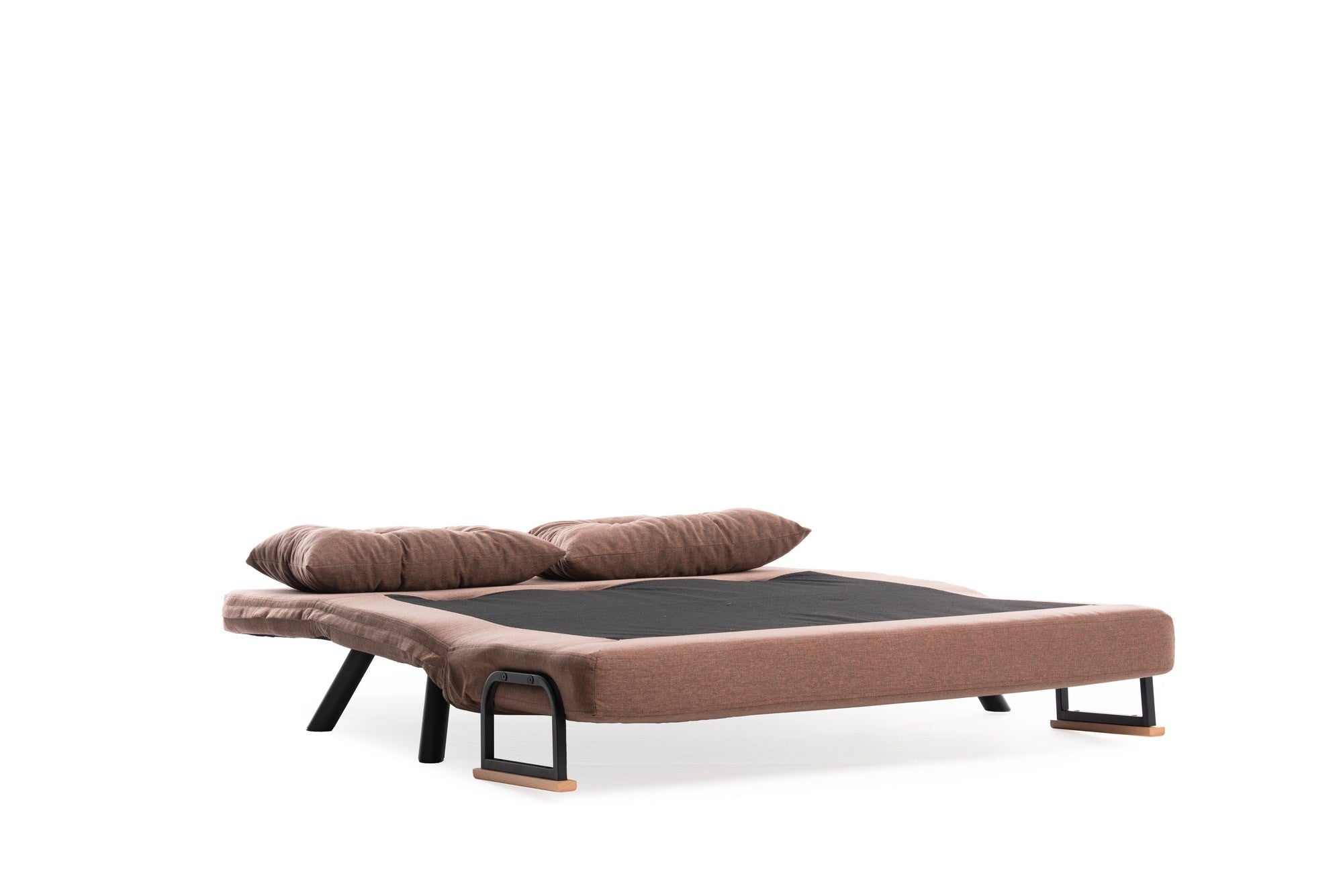 Sofá-cama marrom claro de 2 lugares, estrutura 100% metálica, tecido de linho, encosto ajustável em 14 níveis, converte-se facilmente, peso máximo de 200 kg, elegante e funcional