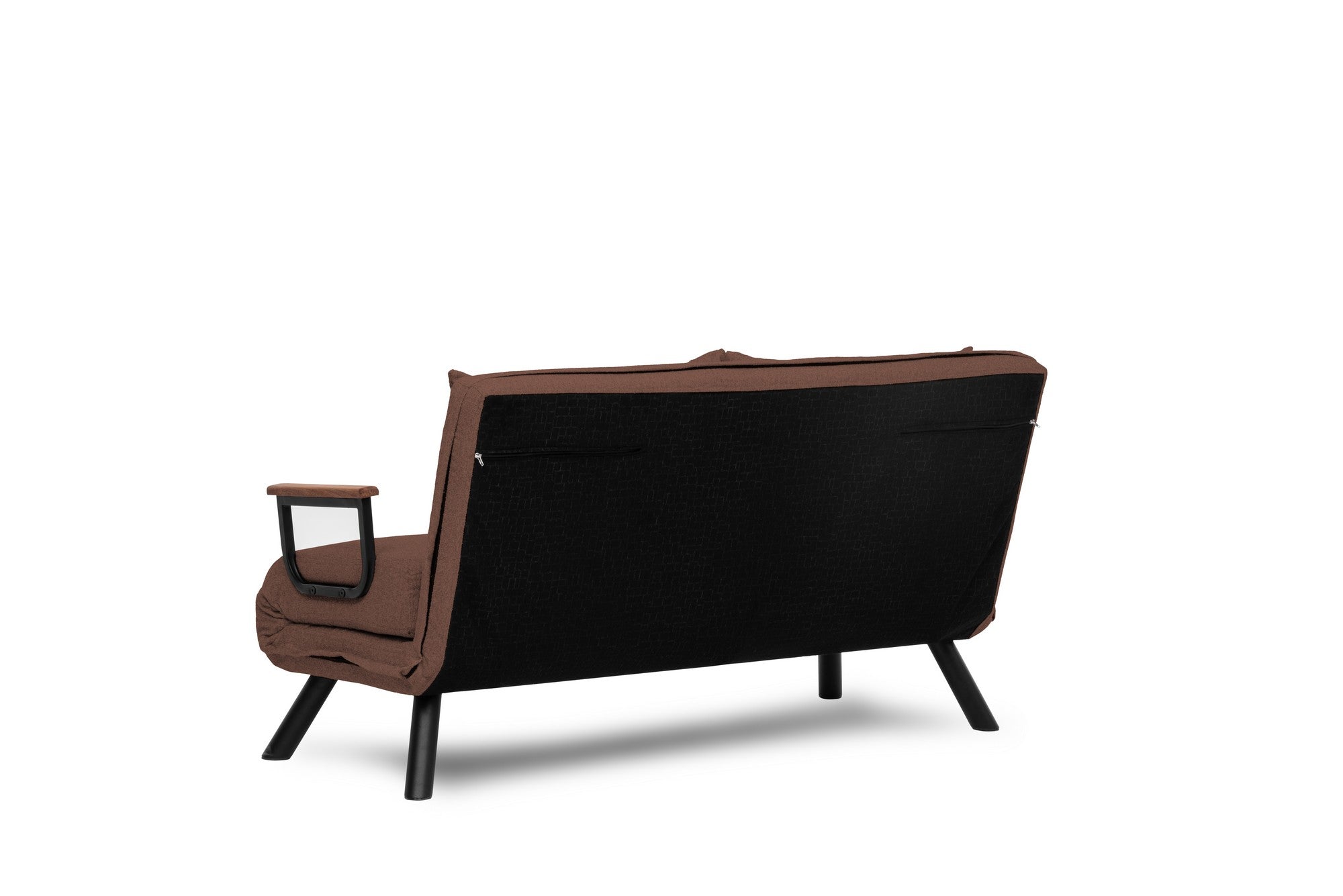 Sofá-cama marrom claro de 2 lugares, estrutura 100% metálica, tecido de linho, encosto ajustável em 14 níveis, converte-se facilmente, peso máximo de 200 kg, elegante e funcional