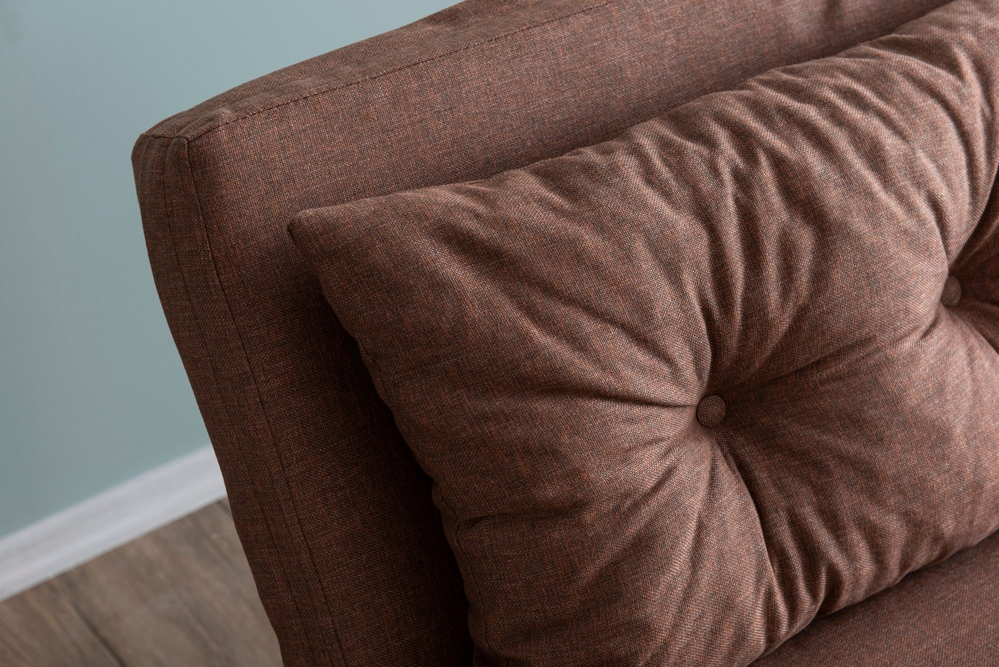 Sofá-cama marrom claro de 2 lugares, estrutura 100% metálica, tecido de linho, encosto ajustável em 14 níveis, converte-se facilmente, peso máximo de 200 kg, elegante e funcional