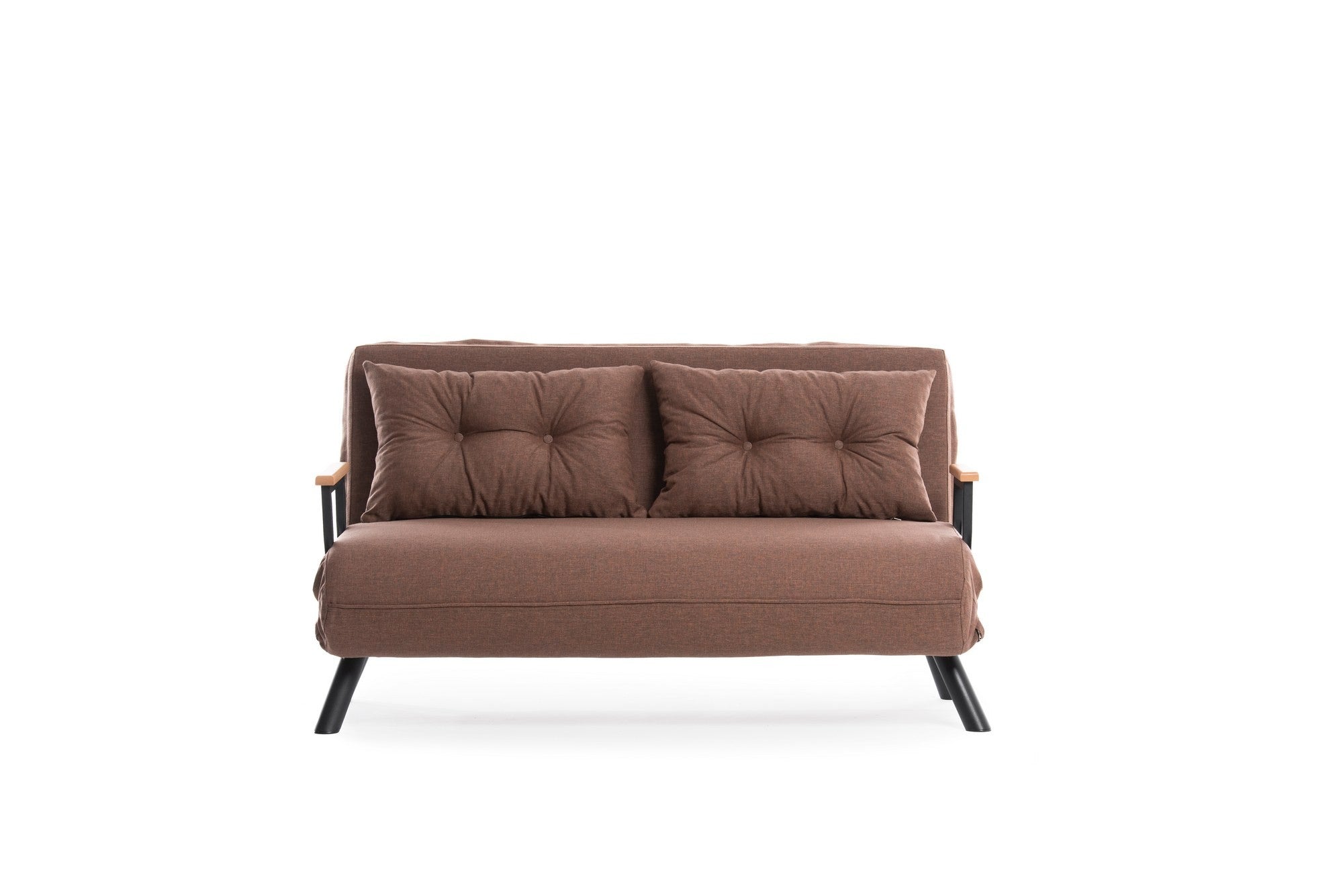 Sofá-cama marrom claro de 2 lugares, estrutura 100% metálica, tecido de linho, encosto ajustável em 14 níveis, converte-se facilmente, peso máximo de 200 kg, elegante e funcional