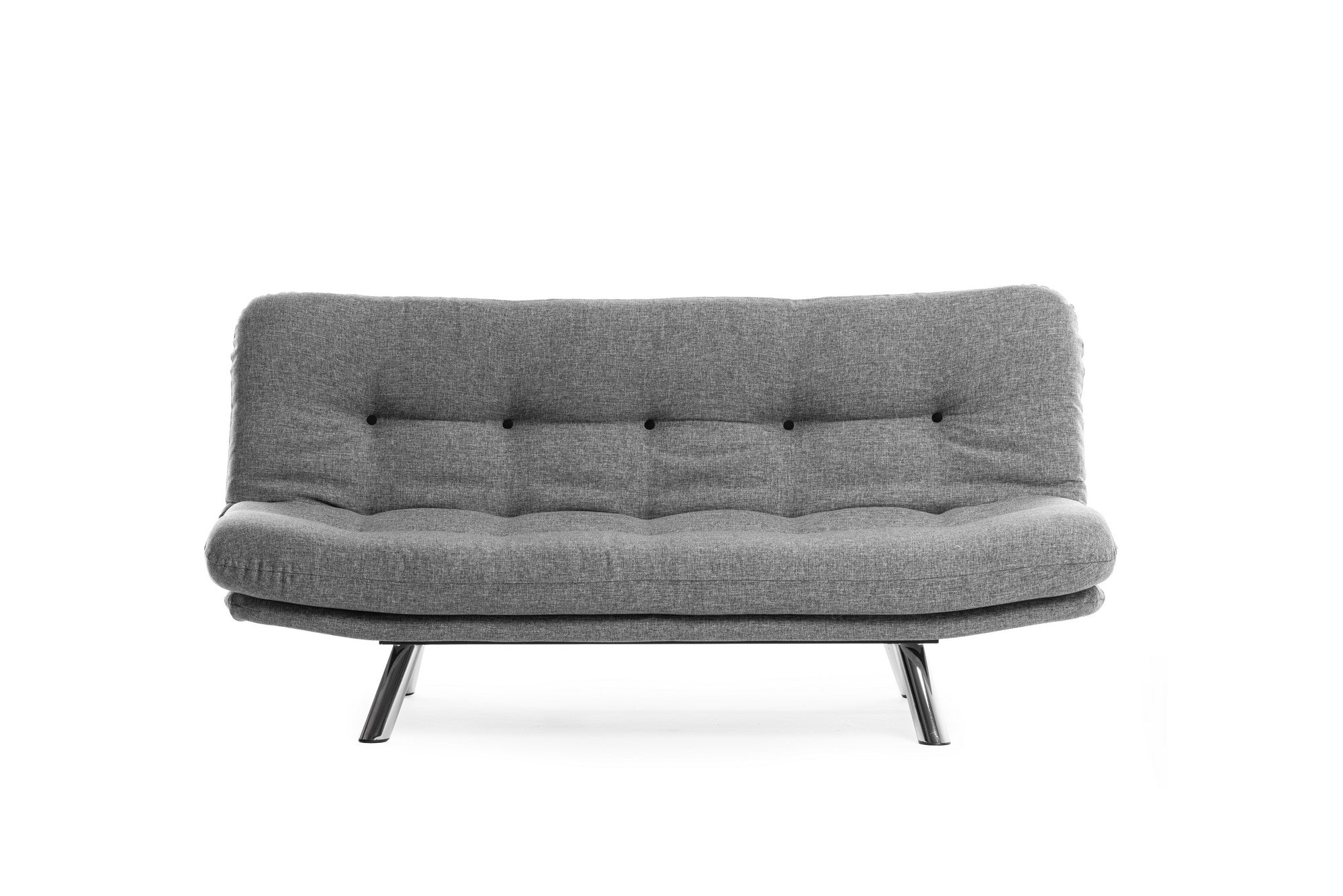 Sofá-cama versátil de 3 lugares, tecido de linho cinza claro, estrutura 100% metálica | Encosto multiposições, capacidade de 200 kg | Perfeito para sala de estar e quarto de hóspedes