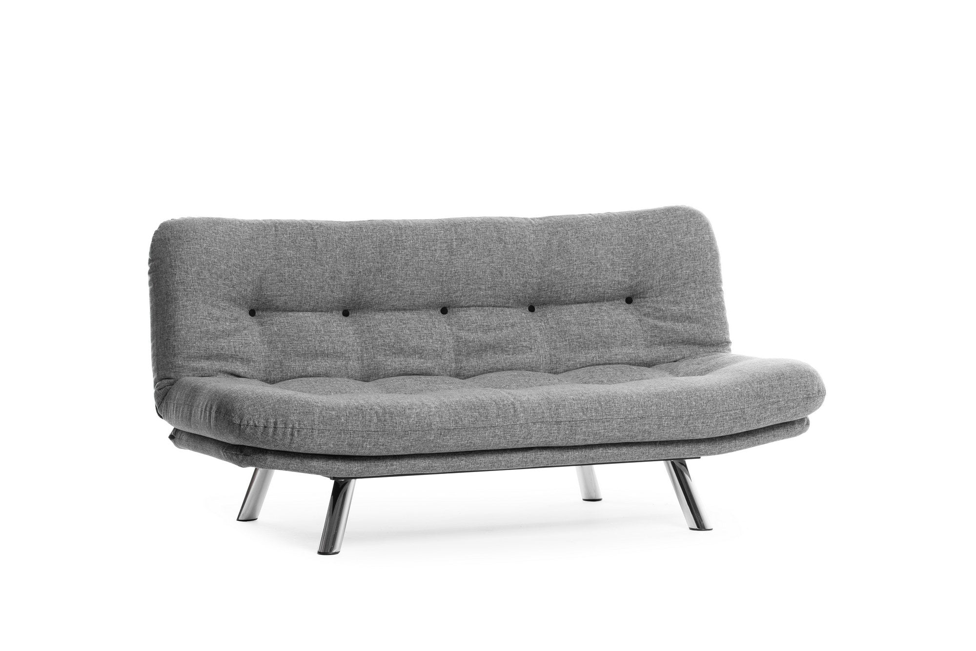 Sofá-cama versátil de 3 lugares, tecido de linho cinza claro, estrutura 100% metálica | Encosto multiposições, capacidade de 200 kg | Perfeito para sala de estar e quarto de hóspedes
