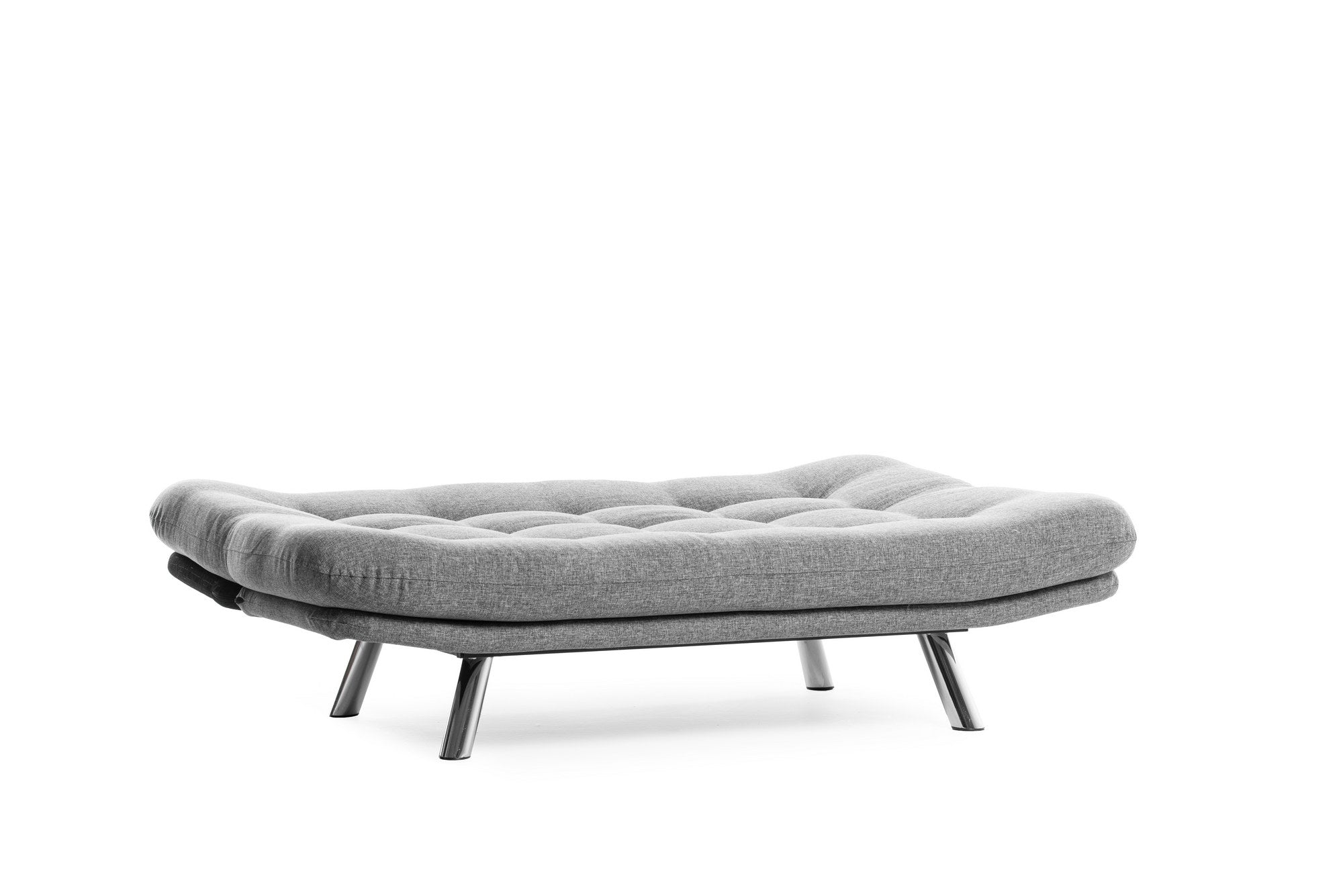 Sofá-cama versátil de 3 lugares, tecido de linho cinza claro, estrutura 100% metálica | Encosto multiposições, capacidade de 200 kg | Perfeito para sala de estar e quarto de hóspedes