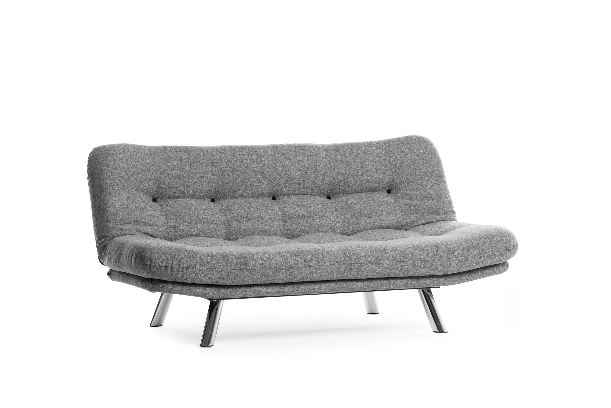 Sofá-cama versátil de 3 lugares, tecido de linho cinza claro, estrutura 100% metálica | Encosto multiposições, capacidade de 200 kg | Perfeito para sala de estar e quarto de hóspedes