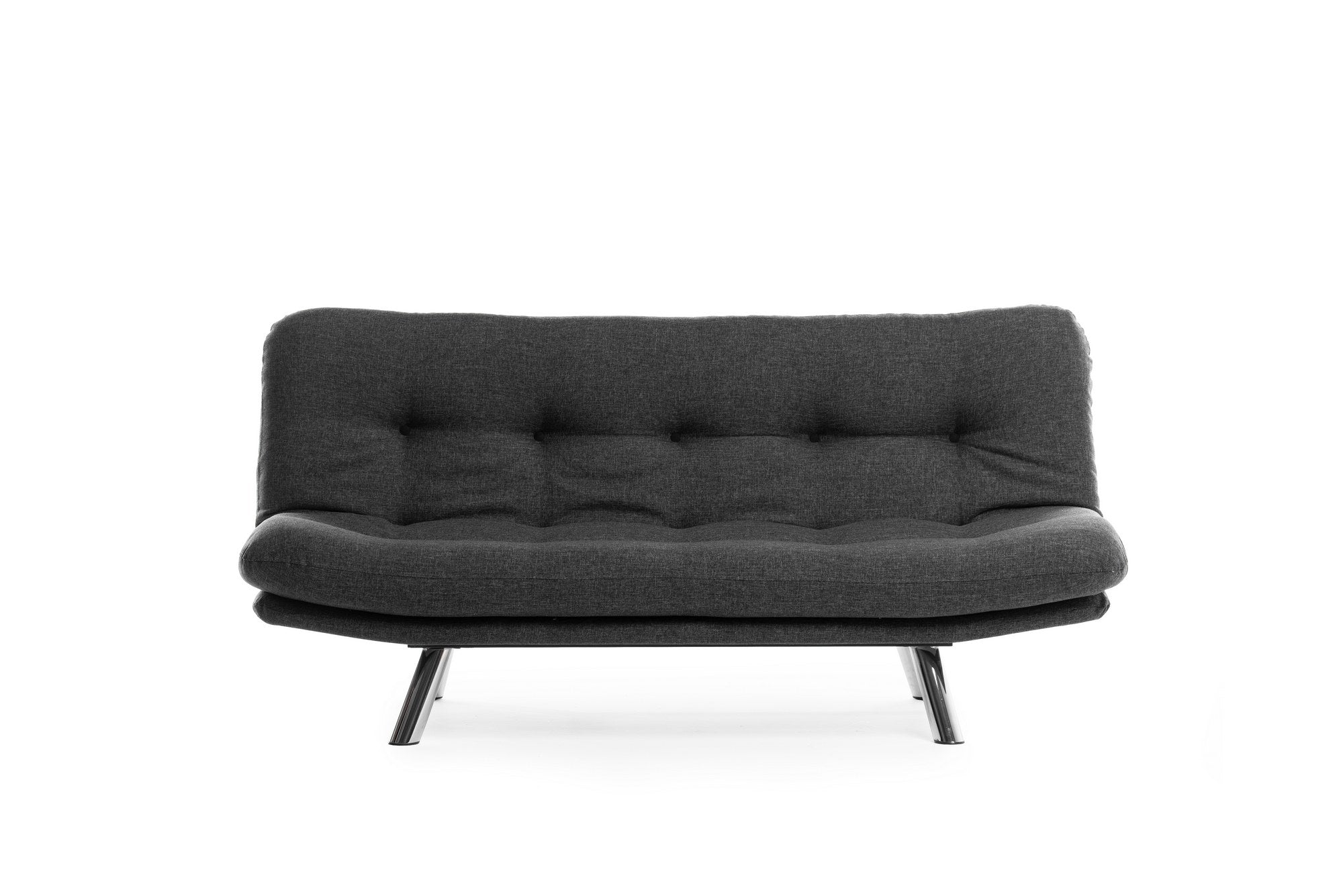 Sofá-cama elegante de 3 lugares, cinza escuro, estrutura 100% metálica, tecido de linho, encosto multiposições, capacidade de 200 kg, perfeito para sala de estar e quarto de hóspedes