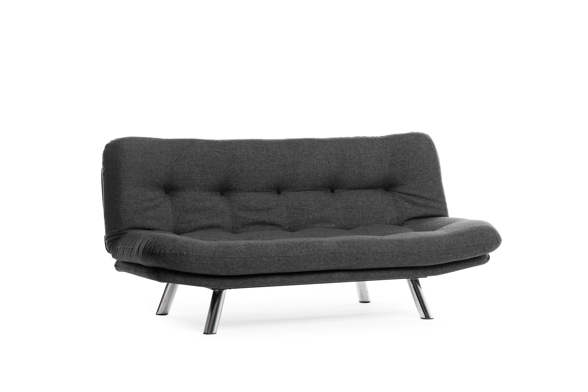 Sofá-cama elegante de 3 lugares, cinza escuro, estrutura 100% metálica, tecido de linho, encosto multiposições, capacidade de 200 kg, perfeito para sala de estar e quarto de hóspedes