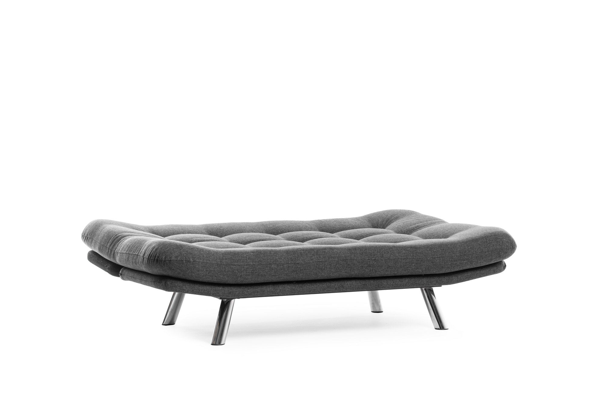 Sofá-cama elegante de 3 lugares, cinza escuro, estrutura 100% metálica, tecido de linho, encosto multiposições, capacidade de 200 kg, perfeito para sala de estar e quarto de hóspedes