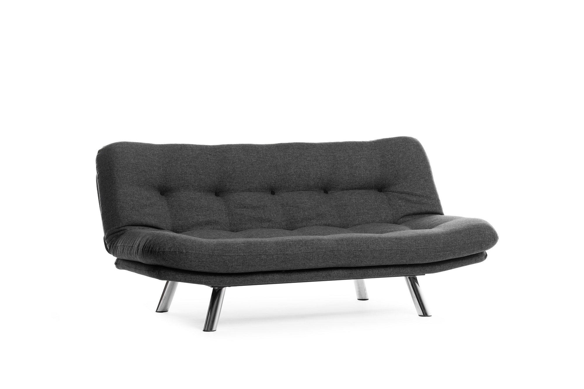 Sofá-cama elegante de 3 lugares, cinza escuro, estrutura 100% metálica, tecido de linho, encosto multiposições, capacidade de 200 kg, perfeito para sala de estar e quarto de hóspedes