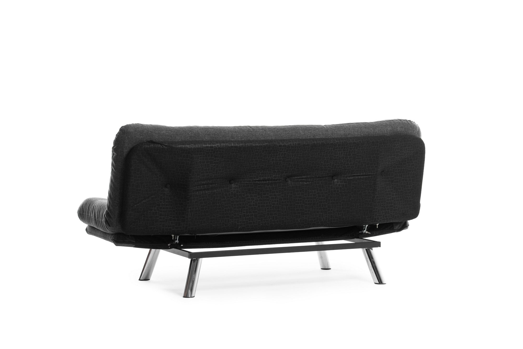 Sofá-cama elegante de 3 lugares, cinza escuro, estrutura 100% metálica, tecido de linho, encosto multiposições, capacidade de 200 kg, perfeito para sala de estar e quarto de hóspedes