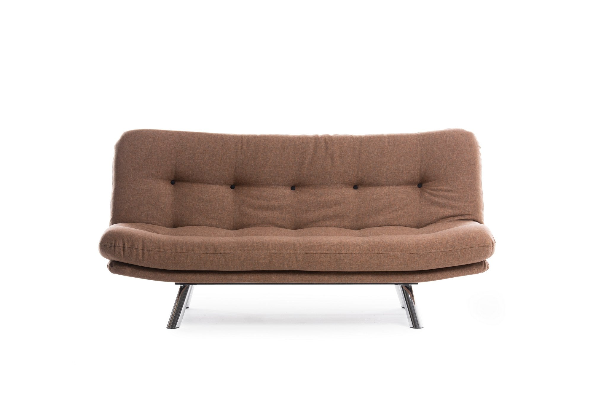 Sofá-cama versátil de 3 lugares, tecido de linho marrom claro, estrutura 100% metálica | Encosto multiposições, capacidade de 200 kg | Perfeito para sala de estar e quarto de hóspedes