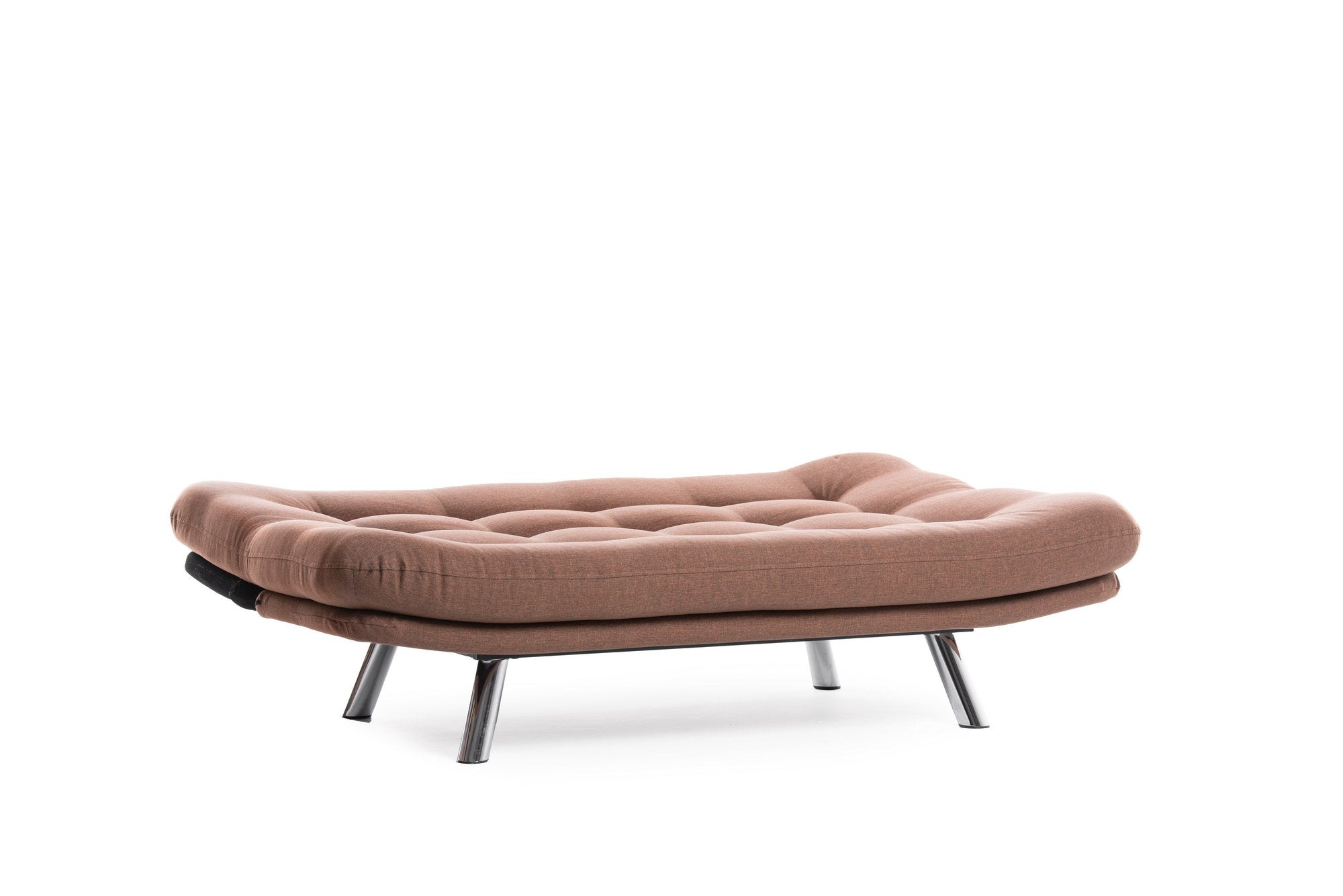 Sofá-cama versátil de 3 lugares, tecido de linho marrom claro, estrutura 100% metálica | Encosto multiposições, capacidade de 200 kg | Perfeito para sala de estar e quarto de hóspedes