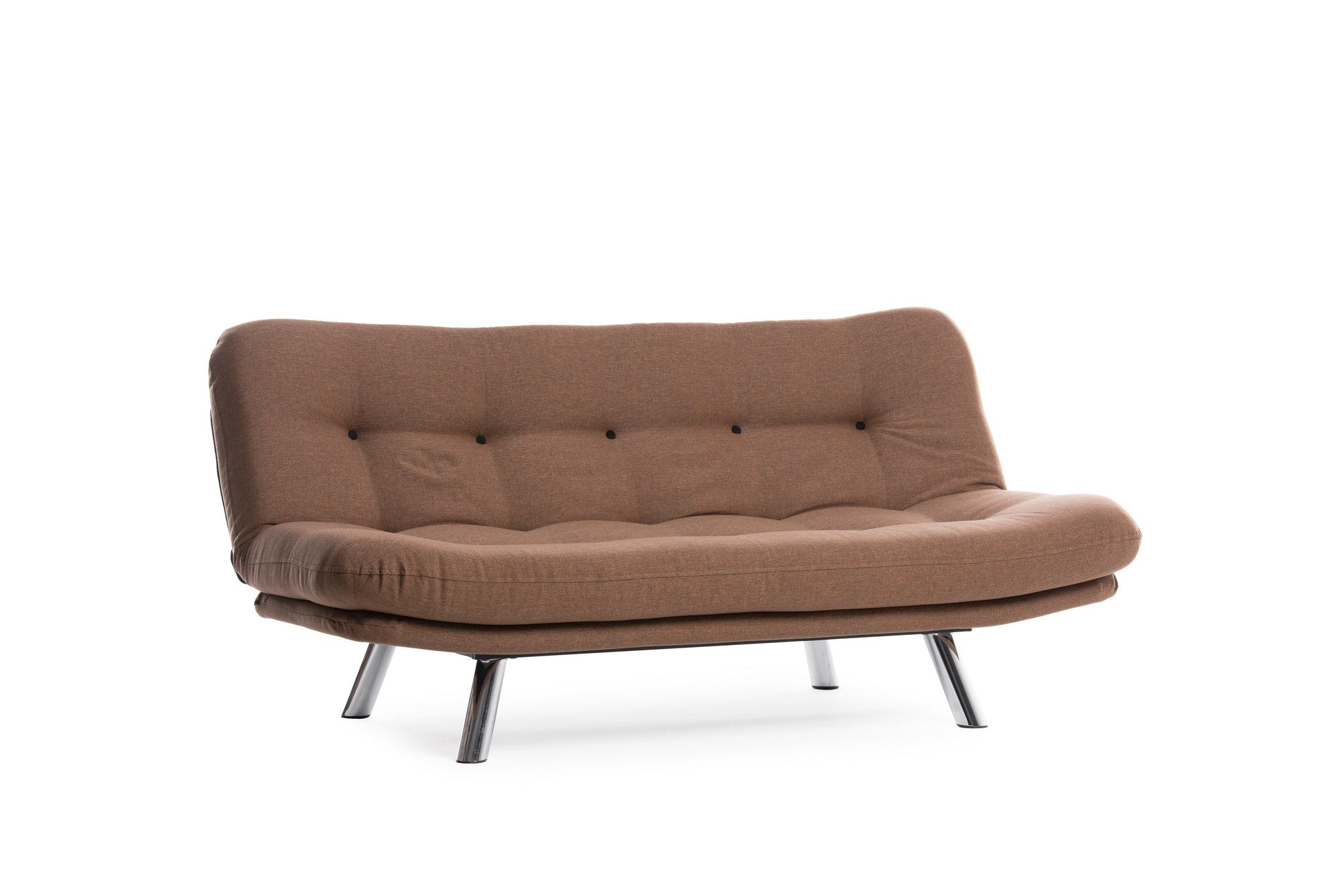 Sofá-cama versátil de 3 lugares, tecido de linho marrom claro, estrutura 100% metálica | Encosto multiposições, capacidade de 200 kg | Perfeito para sala de estar e quarto de hóspedes