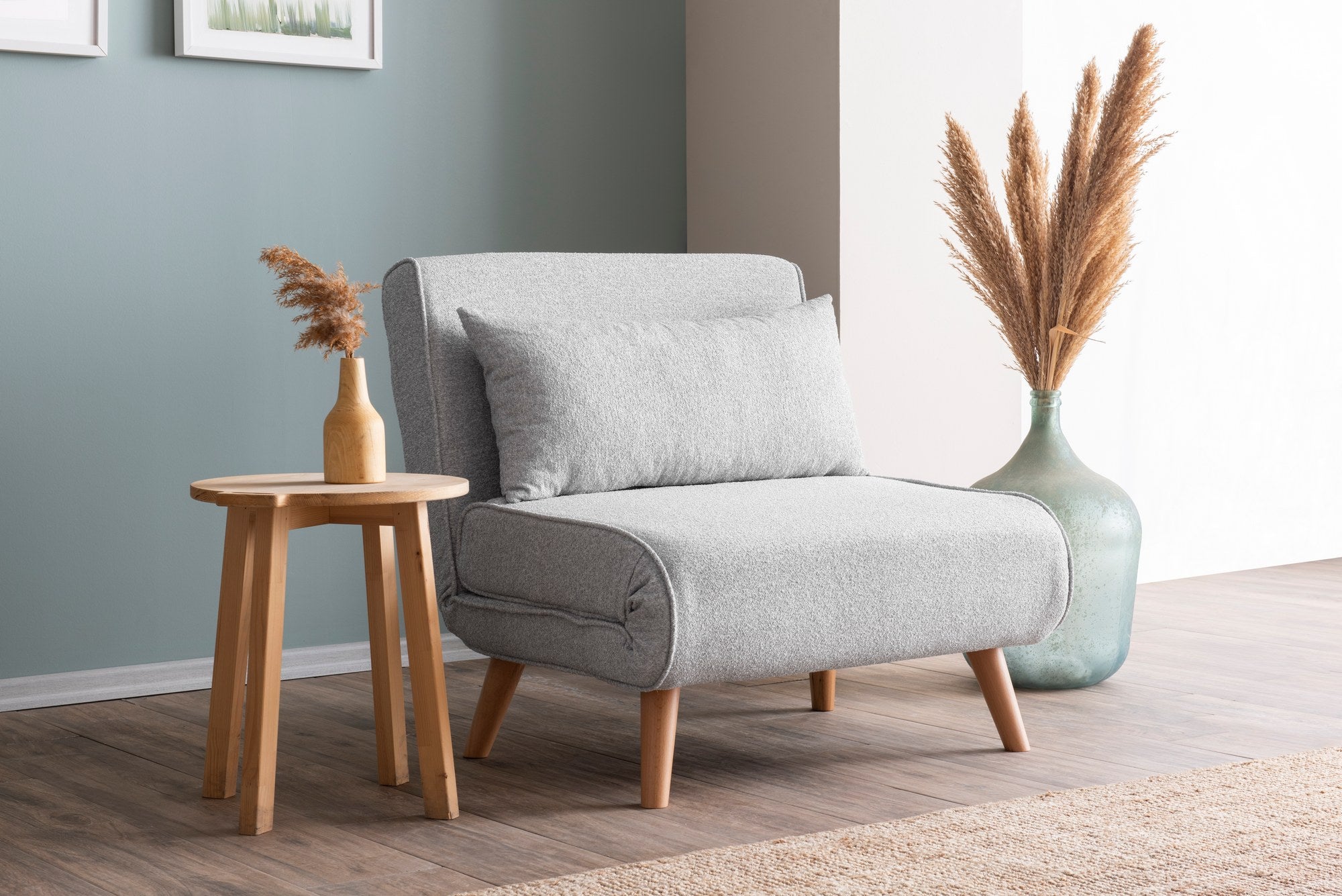 Sofá-cama versátil de 1 lugar, tecido Teddy cinza, 80 x 79 x 80 cm | Estrutura 100% metálica, encosto ajustável de 14 níveis, espuma DNS alta e confortável | Perfeito para espaços pequenos