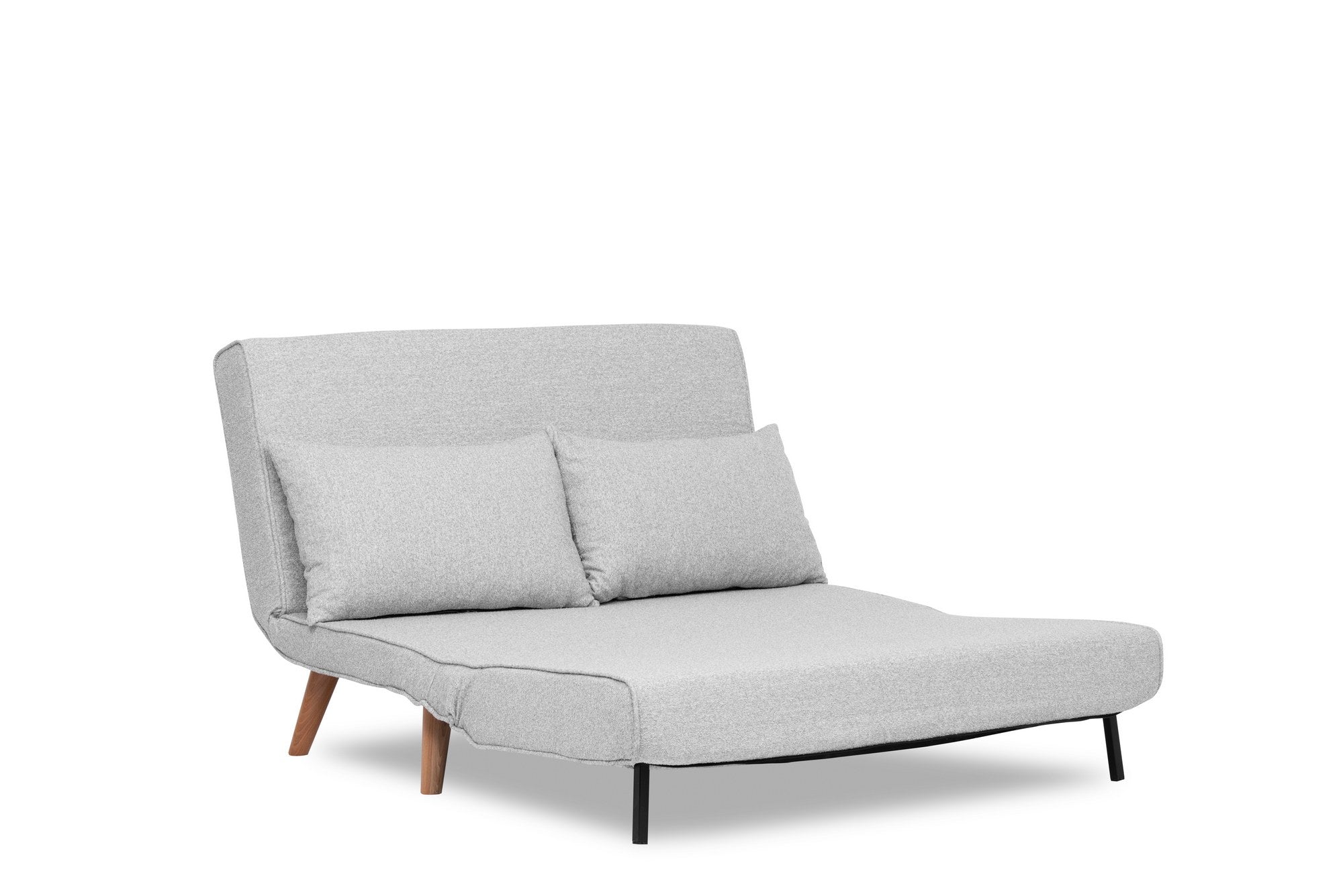 Sofá-cama elegante de 2 lugares, tecido Teddy cinza, 120 x 180 cm | Estrutura 100% metálica, encosto ajustável de 14 níveis, almofadas de espuma DNS de alta densidade e fibra de silicone