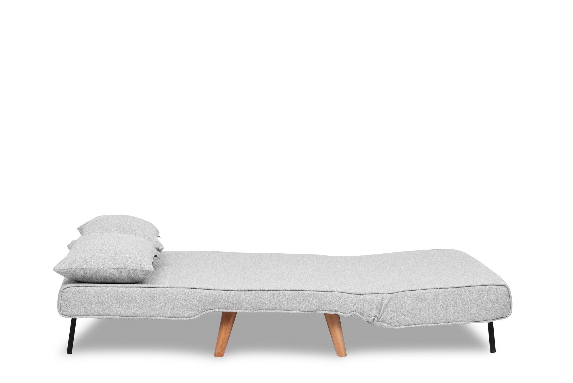Sofá-cama elegante de 2 lugares, tecido Teddy cinza, 120 x 180 cm | Estrutura 100% metálica, encosto ajustável de 14 níveis, almofadas de espuma DNS de alta densidade e fibra de silicone
