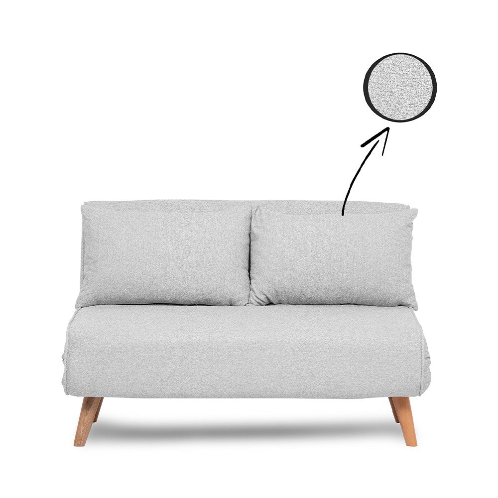 Sofá-cama elegante de 2 lugares, tecido Teddy cinza, 120 x 180 cm | Estrutura 100% metálica, encosto ajustável de 14 níveis, almofadas de espuma DNS de alta densidade e fibra de silicone