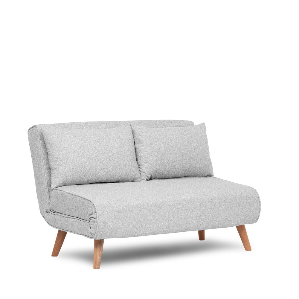 Sofá-cama elegante de 2 lugares, tecido Teddy cinza, 120 x 180 cm | Estrutura 100% metálica, encosto ajustável de 14 níveis, almofadas de espuma DNS de alta densidade e fibra de silicone
