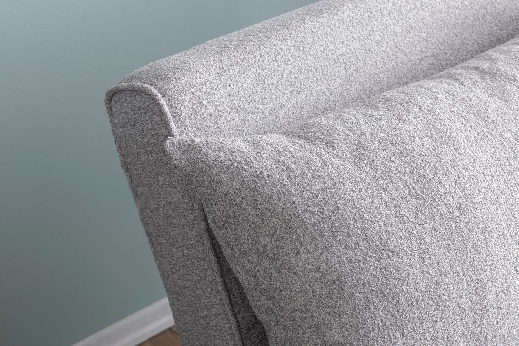Sofá-cama elegante de 2 lugares, tecido Teddy cinza, 120 x 180 cm | Estrutura 100% metálica, encosto ajustável de 14 níveis, almofadas de espuma DNS de alta densidade e fibra de silicone