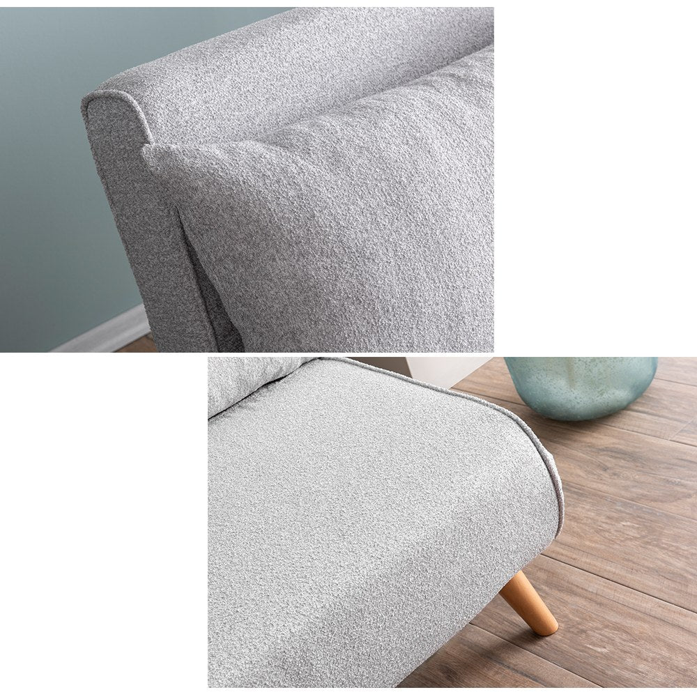 Sofá-cama elegante de 2 lugares, tecido Teddy cinza, 120 x 180 cm | Estrutura 100% metálica, encosto ajustável de 14 níveis, almofadas de espuma DNS de alta densidade e fibra de silicone
