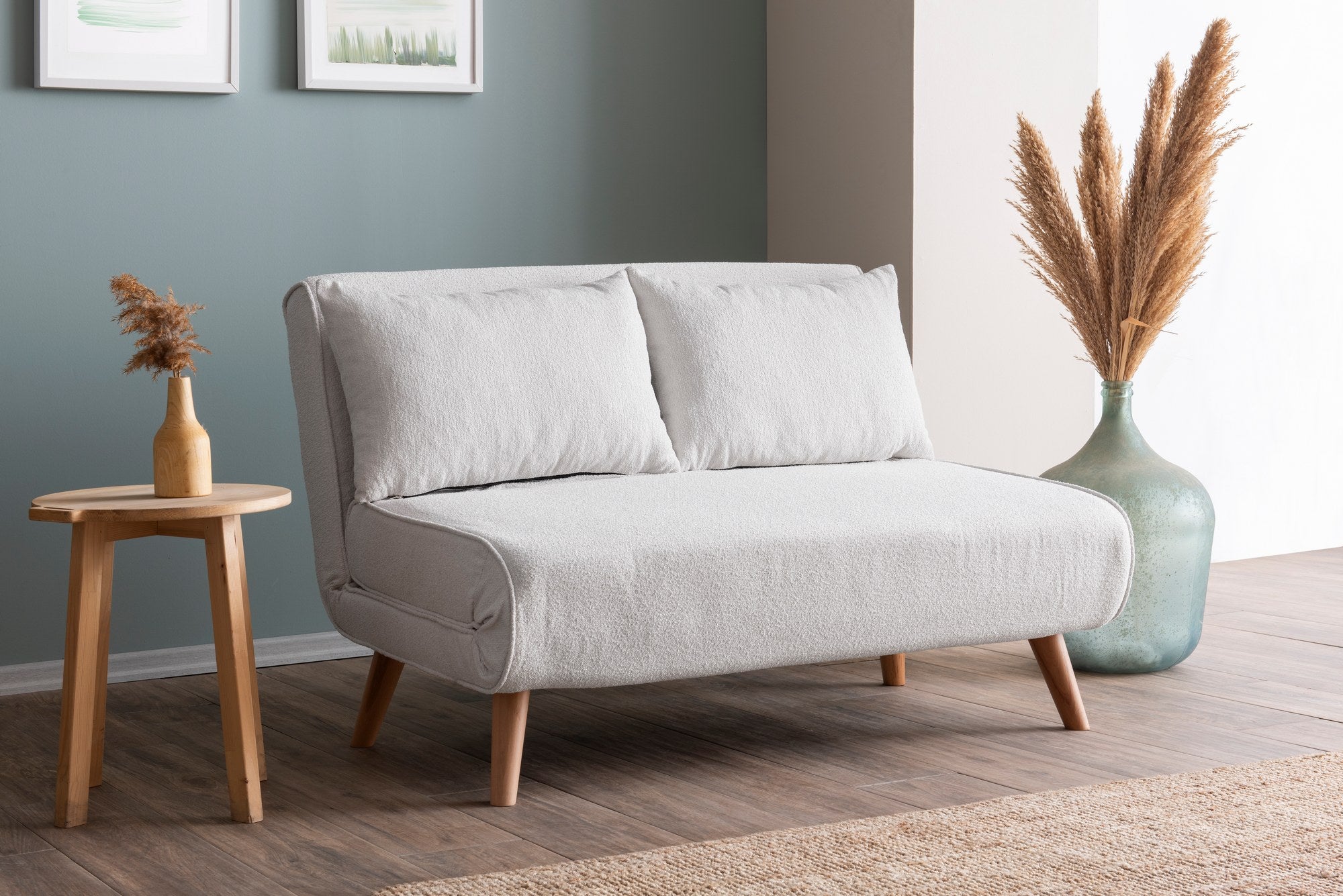 Sofá-cama elegante de 2 lugares, branco, 120 x 180 cm | Estrutura 100% metálica, tecido Teddy, encosto ajustável (14 níveis) | Conforto e versatilidade para uma vida moderna