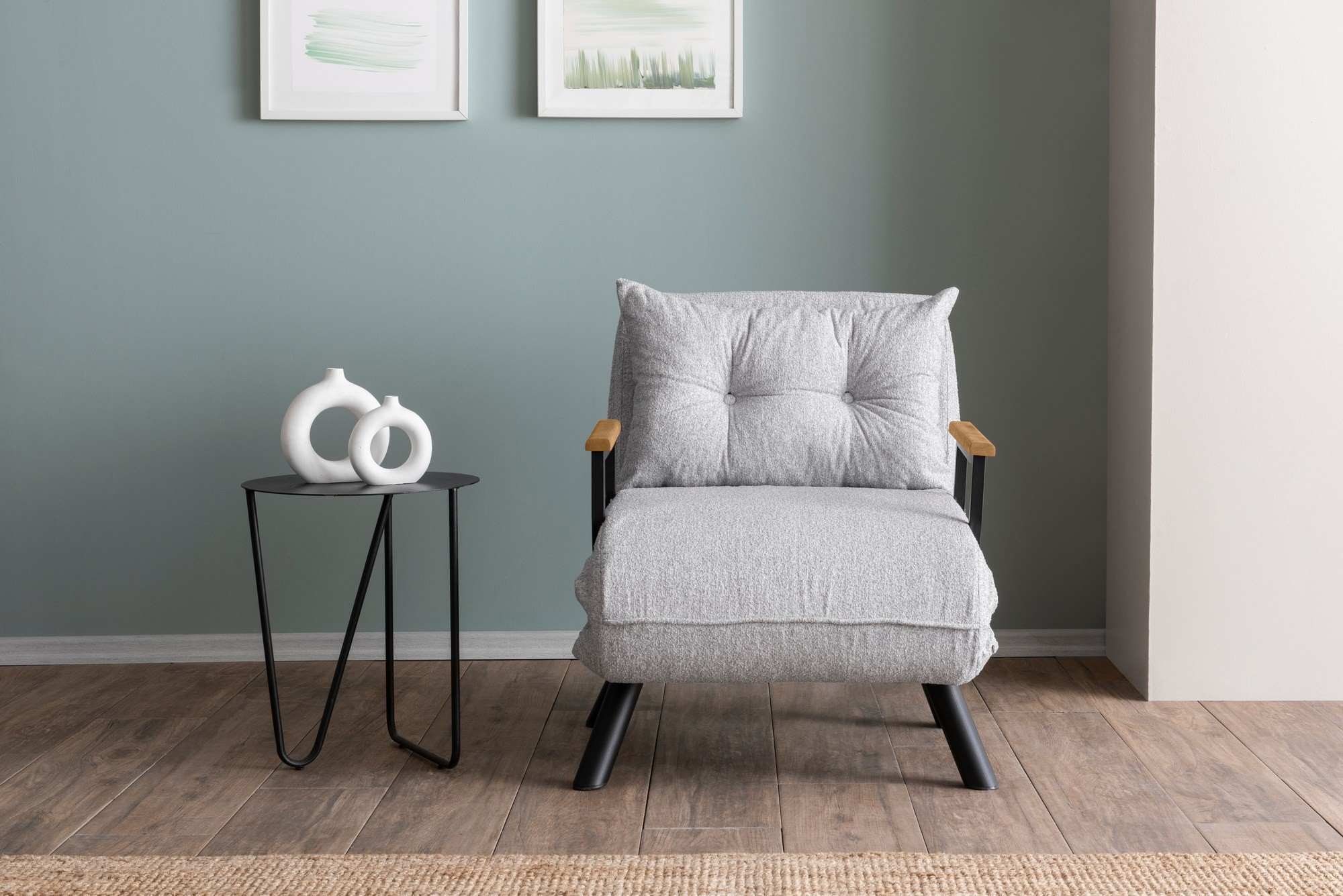 Sofá-cama versátil de 1 lugar, tecido Teddy cinza, estrutura 100% metálica | Encosto ajustável em 14 níveis, fácil conversão, peso máximo de 100 kg | Perfeito para espaços pequenos