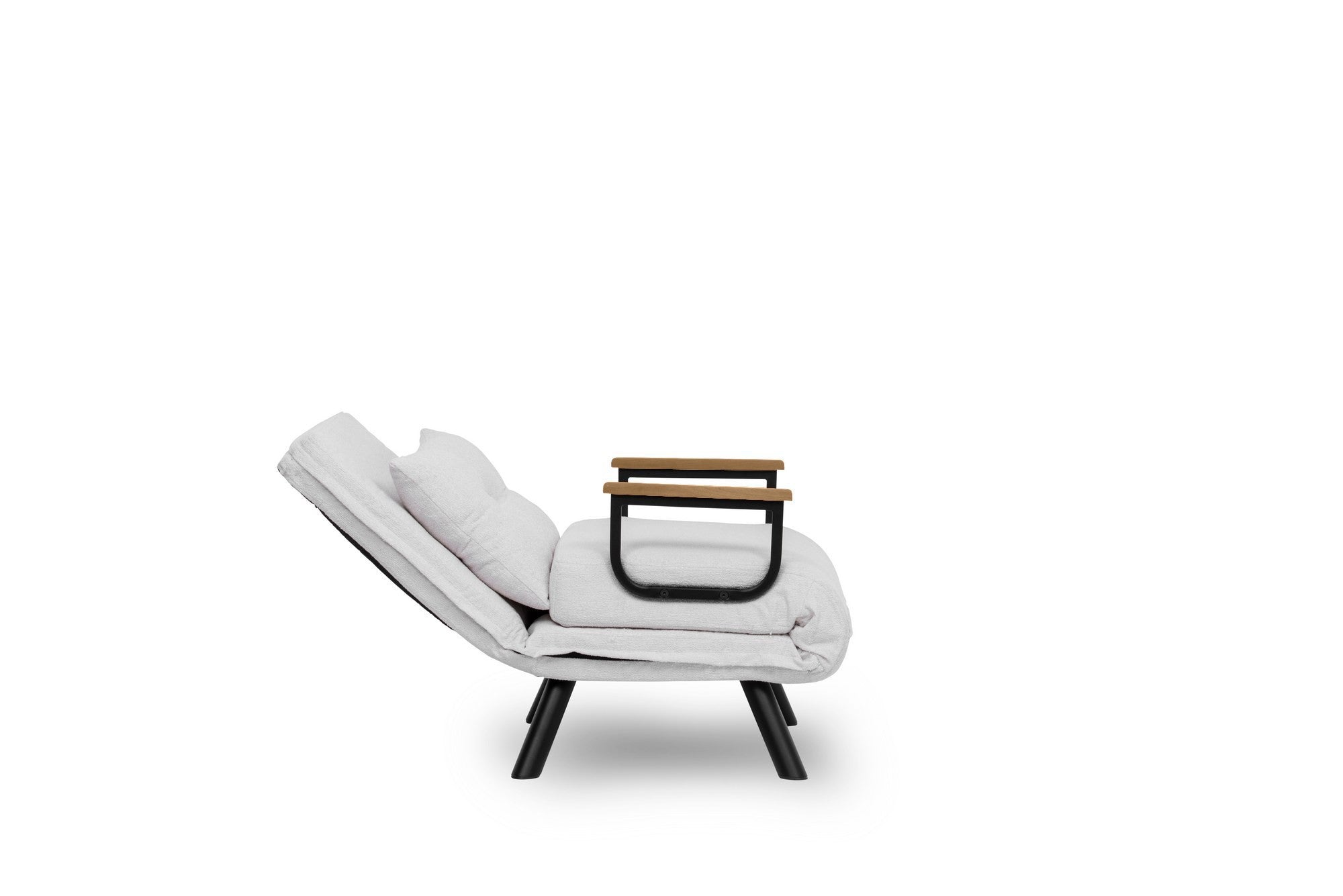 Sofá-cama versátil de 1 lugar, branco, estrutura 100% metálica, tecido Teddy, encosto ajustável em 14 níveis, fácil conversão, peso máximo de 100 kg, elegante e funcional