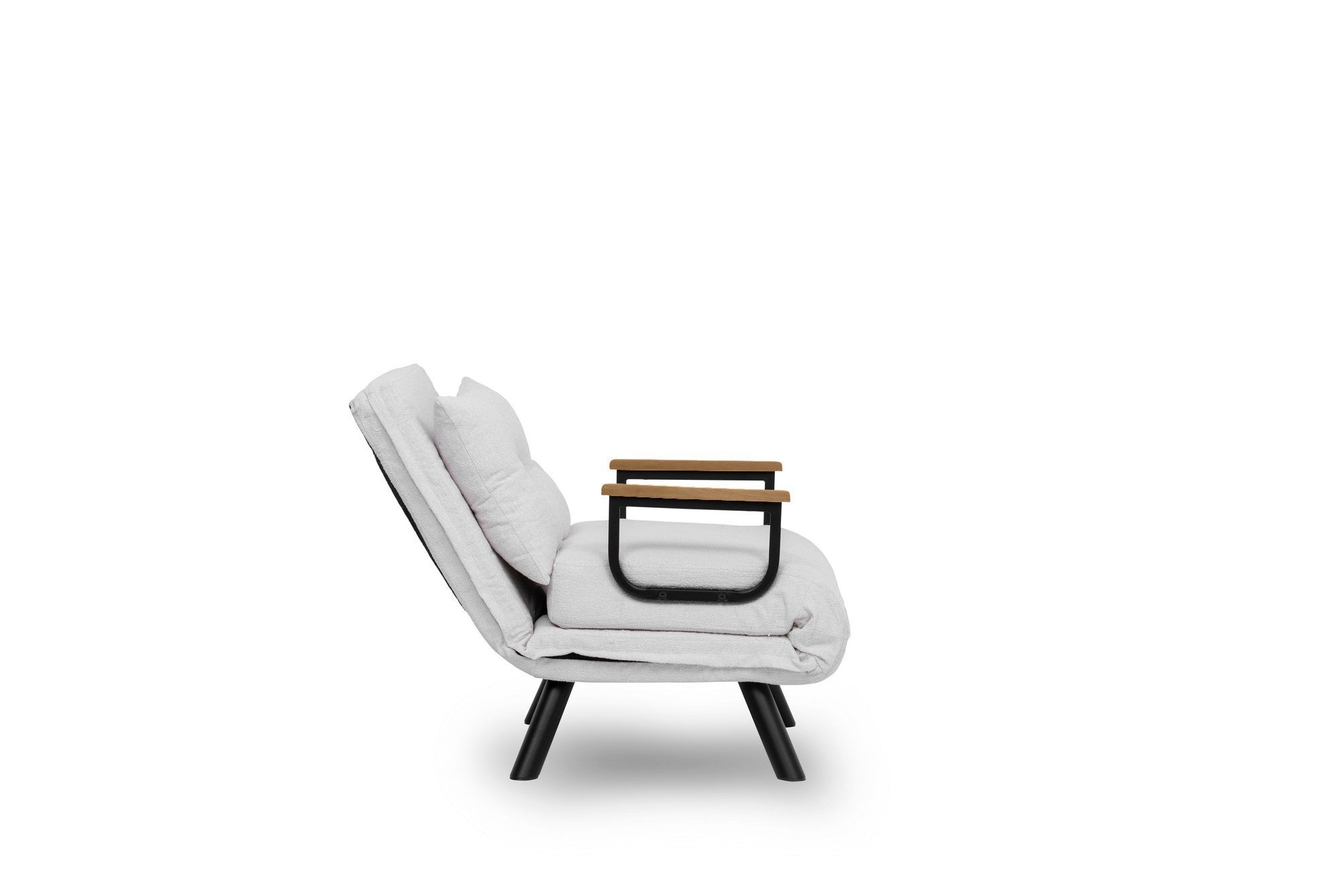 Sofá-cama versátil de 1 lugar, branco, estrutura 100% metálica, tecido Teddy, encosto ajustável em 14 níveis, fácil conversão, peso máximo de 100 kg, elegante e funcional