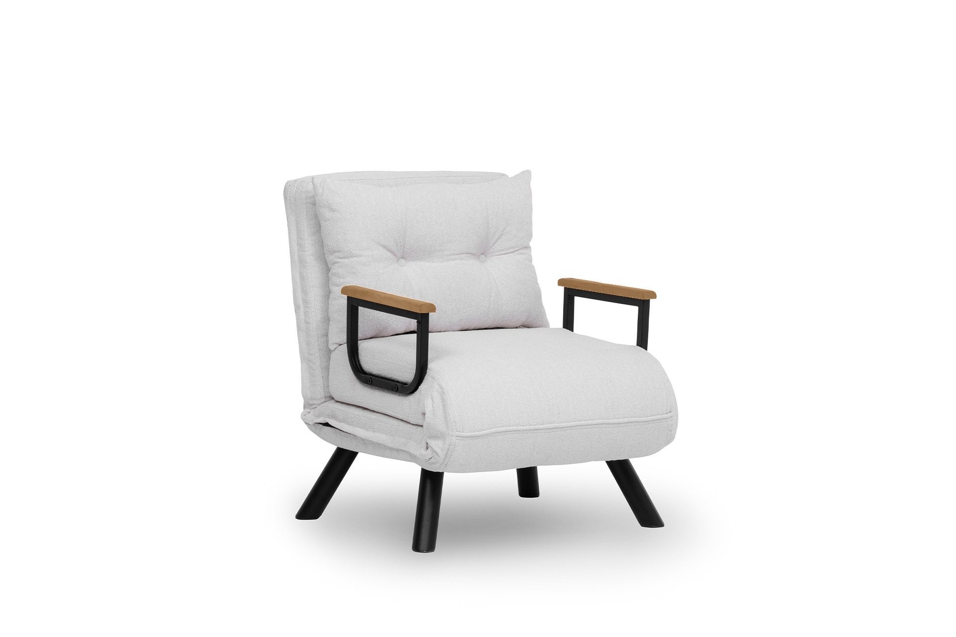 Sofá-cama versátil de 1 lugar, branco, estrutura 100% metálica, tecido Teddy, encosto ajustável em 14 níveis, fácil conversão, peso máximo de 100 kg, elegante e funcional