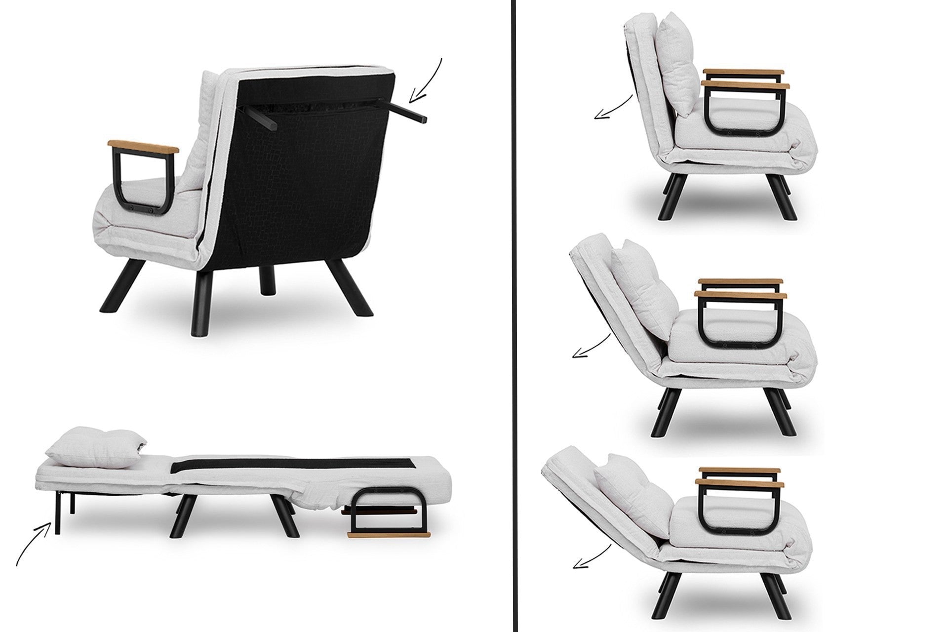 Sofá-cama versátil de 1 lugar, branco, estrutura 100% metálica, tecido Teddy, encosto ajustável em 14 níveis, fácil conversão, peso máximo de 100 kg, elegante e funcional