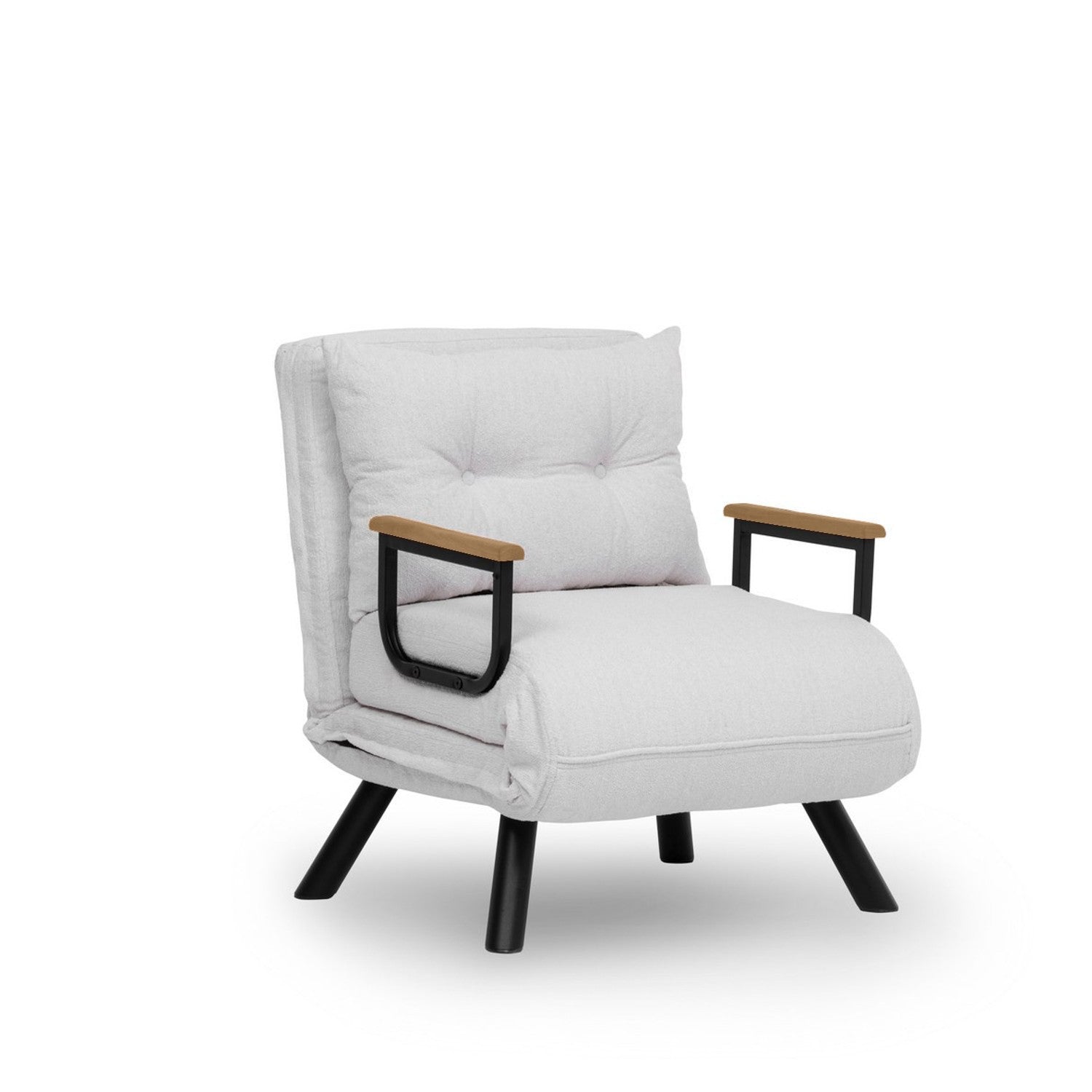 Sofá-cama versátil de 1 lugar, branco, estrutura 100% metálica, tecido Teddy, encosto ajustável em 14 níveis, fácil conversão, peso máximo de 100 kg, elegante e funcional