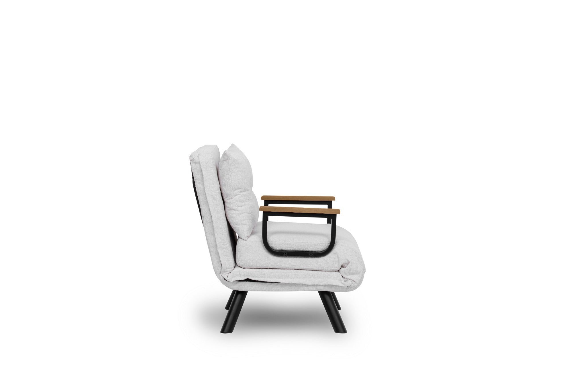 Sofá-cama versátil de 1 lugar, branco, estrutura 100% metálica, tecido Teddy, encosto ajustável em 14 níveis, fácil conversão, peso máximo de 100 kg, elegante e funcional