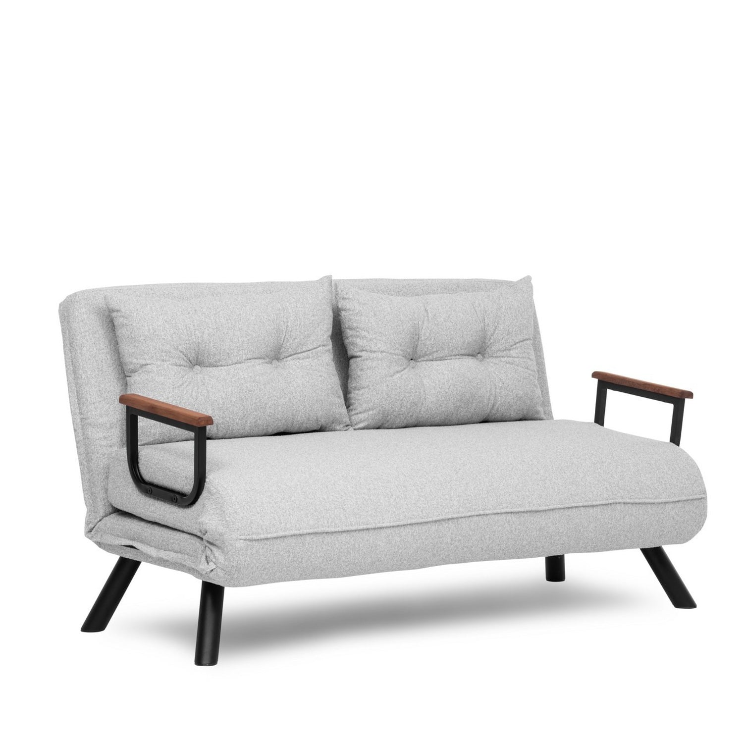 Sofá-cama elegante de 2 lugares, tecido Teddy cinza, estrutura 100% metálica | Encosto ajustável em 14 níveis, fácil conversão, peso máximo de 200 kg | Perfeito para espaços modernos