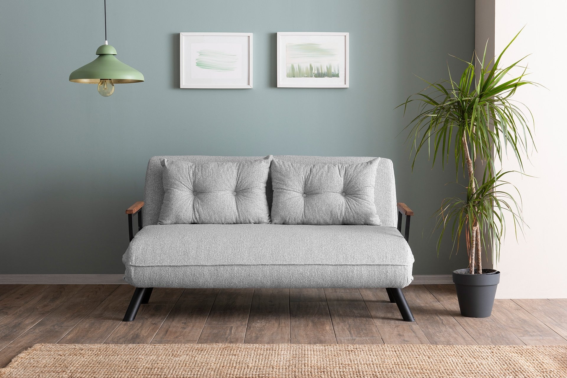 Sofá-cama elegante de 2 lugares, tecido Teddy cinza, estrutura 100% metálica | Encosto ajustável em 14 níveis, fácil conversão, peso máximo de 200 kg | Perfeito para espaços modernos