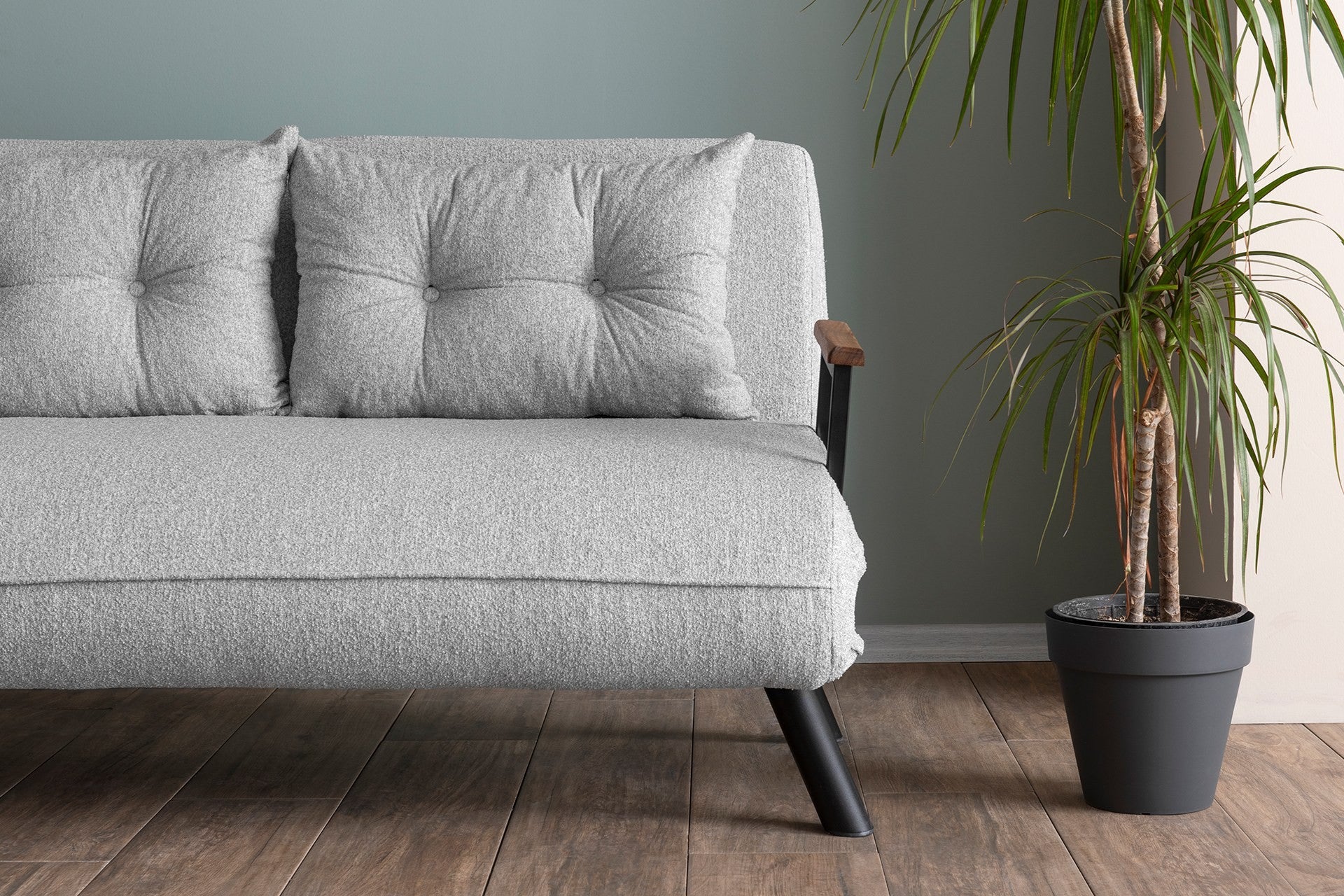 Sofá-cama elegante de 2 lugares, tecido Teddy cinza, estrutura 100% metálica | Encosto ajustável em 14 níveis, fácil conversão, peso máximo de 200 kg | Perfeito para espaços modernos