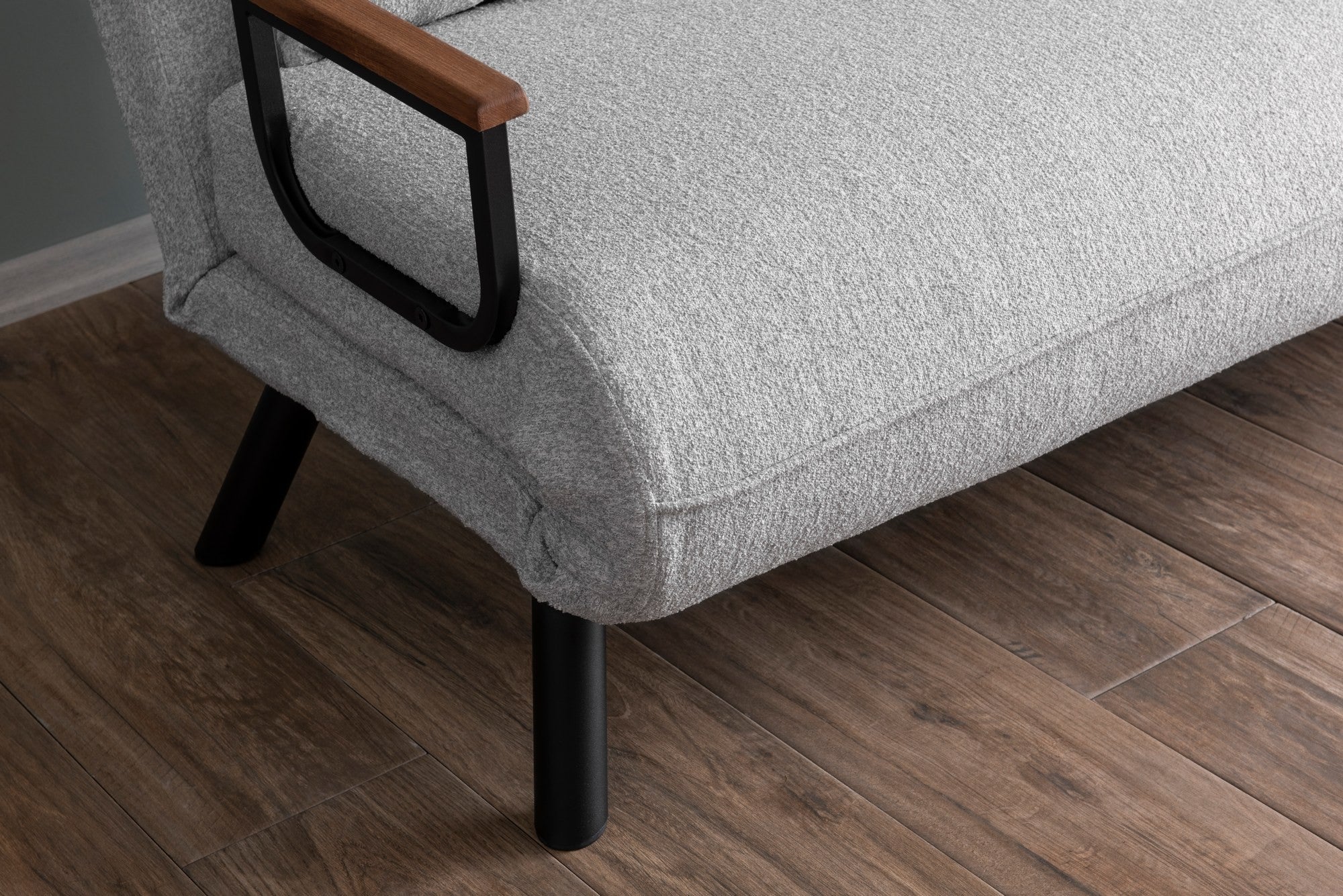 Sofá-cama elegante de 2 lugares, tecido Teddy cinza, estrutura 100% metálica | Encosto ajustável em 14 níveis, fácil conversão, peso máximo de 200 kg | Perfeito para espaços modernos