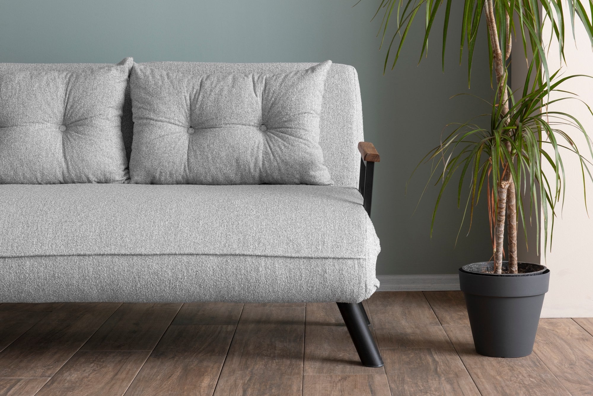 Sofá-cama elegante de 2 lugares, tecido Teddy cinza, estrutura 100% metálica | Encosto ajustável em 14 níveis, fácil conversão, peso máximo de 200 kg | Perfeito para espaços modernos