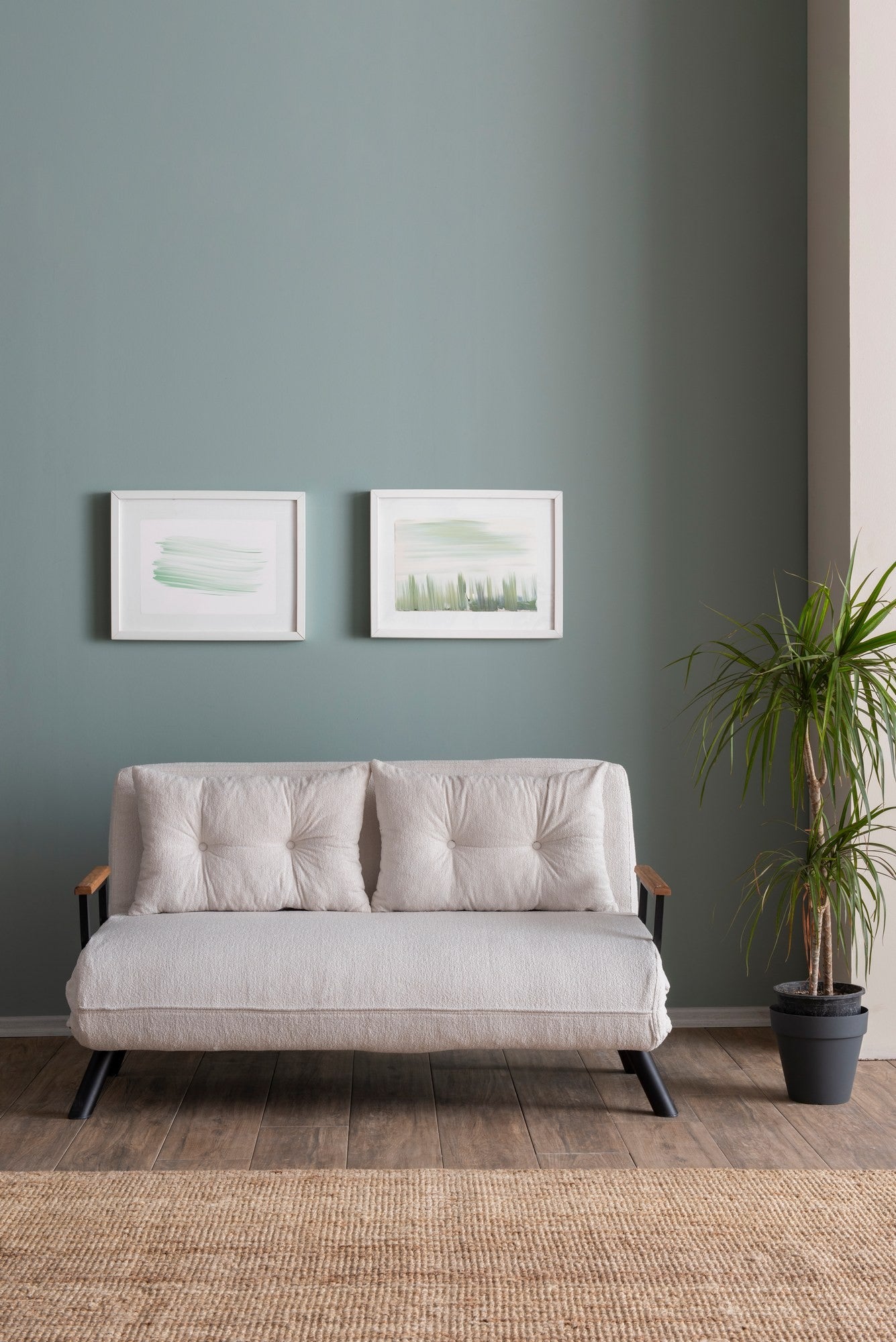 Sofá-cama elegante de 2 lugares, branco, 175 x 133 cm | Estrutura 100% metálica, tecido Teddy, encosto ajustável em 14 níveis | Perfeito para espaços modernos