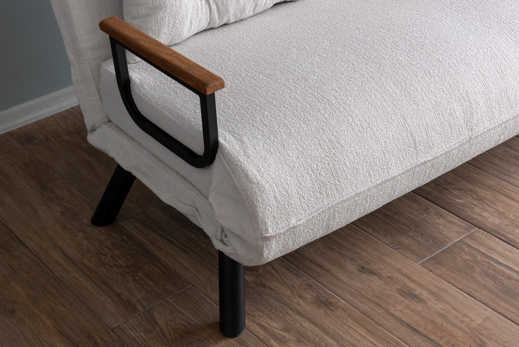 Sofá-cama elegante de 2 lugares, branco, 175 x 133 cm | Estrutura 100% metálica, tecido Teddy, encosto ajustável em 14 níveis | Perfeito para espaços modernos