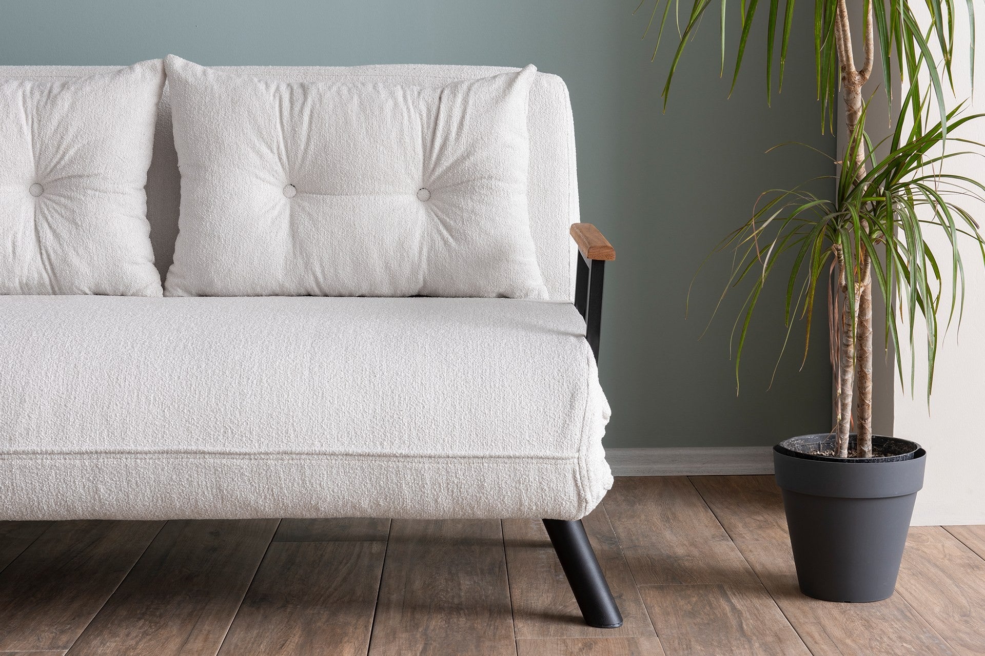Sofá-cama elegante de 2 lugares, branco, 175 x 133 cm | Estrutura 100% metálica, tecido Teddy, encosto ajustável em 14 níveis | Perfeito para espaços modernos