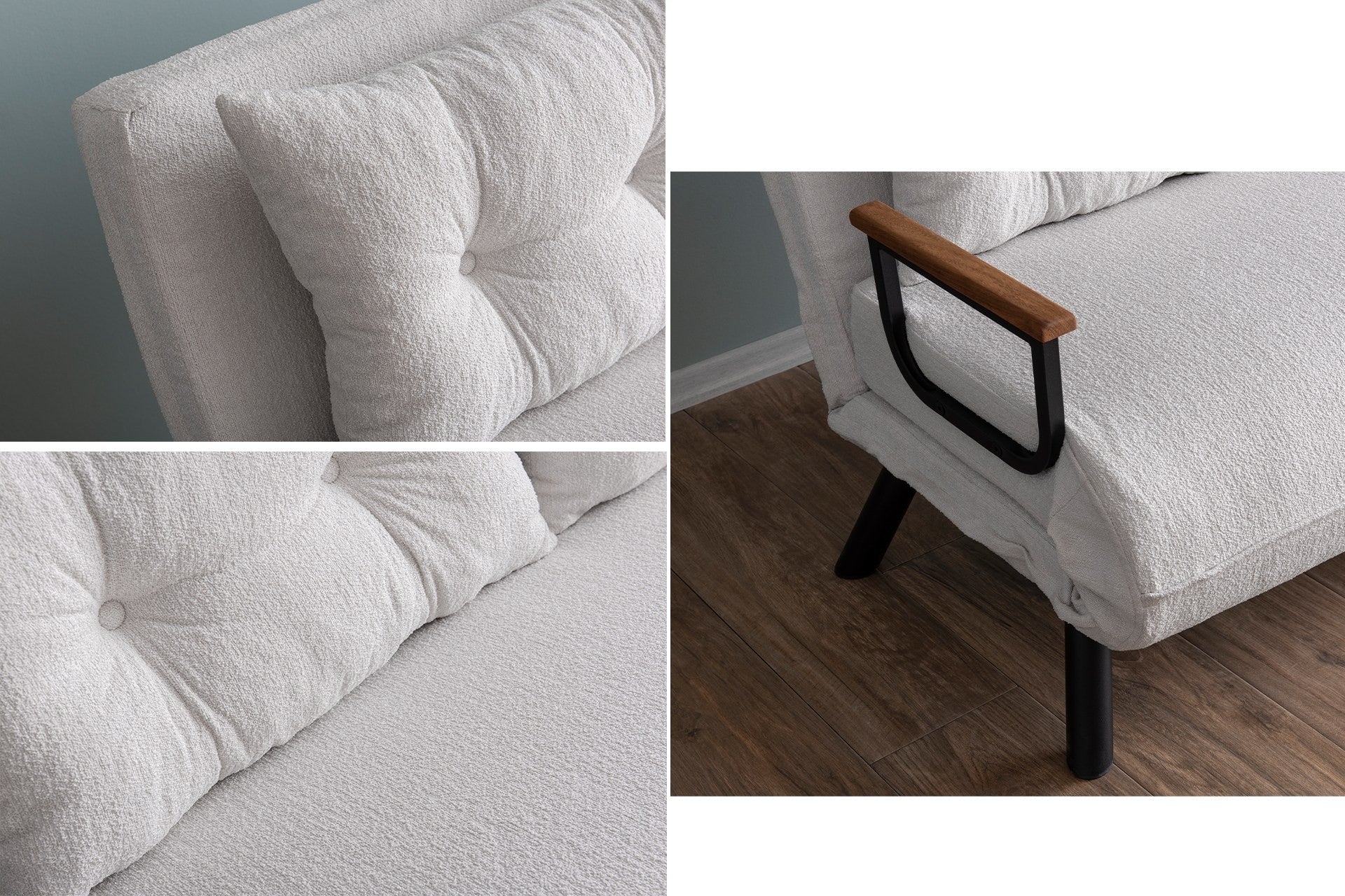 Sofá-cama elegante de 2 lugares, branco, 175 x 133 cm | Estrutura 100% metálica, tecido Teddy, encosto ajustável em 14 níveis | Perfeito para espaços modernos