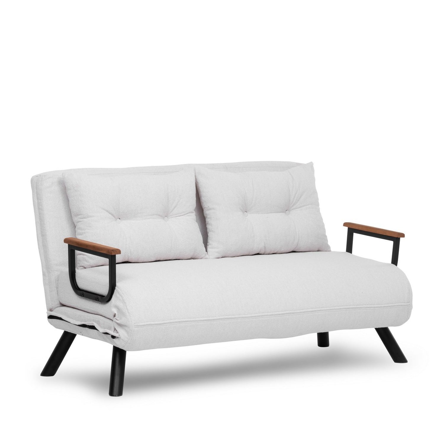 Sofá-cama elegante de 2 lugares, branco, 175 x 133 cm | Estrutura 100% metálica, tecido Teddy, encosto ajustável em 14 níveis | Perfeito para espaços modernos