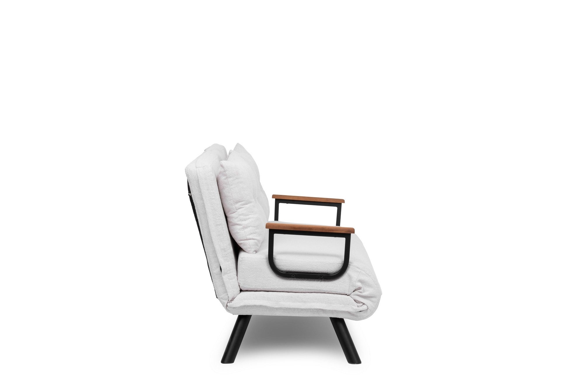 Sofá-cama elegante de 2 lugares, branco, 175 x 133 cm | Estrutura 100% metálica, tecido Teddy, encosto ajustável em 14 níveis | Perfeito para espaços modernos