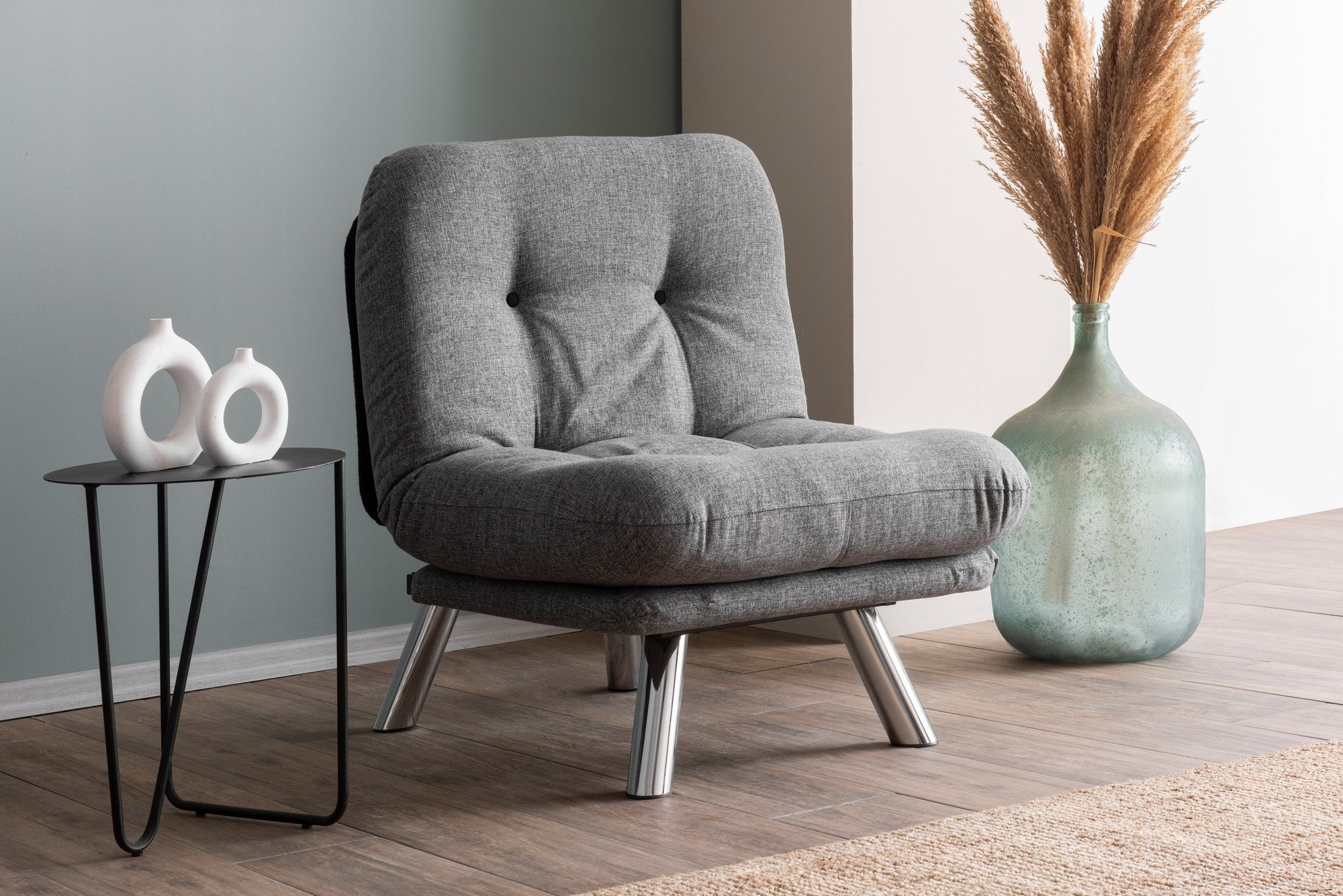 Sofá-cama versátil de 1 lugar, cinza claro, estrutura 100% metálica | Tecido de linho fácil de limpar, encosto multiposições | Perfeito para espaços pequenos, peso máximo de 100 kg